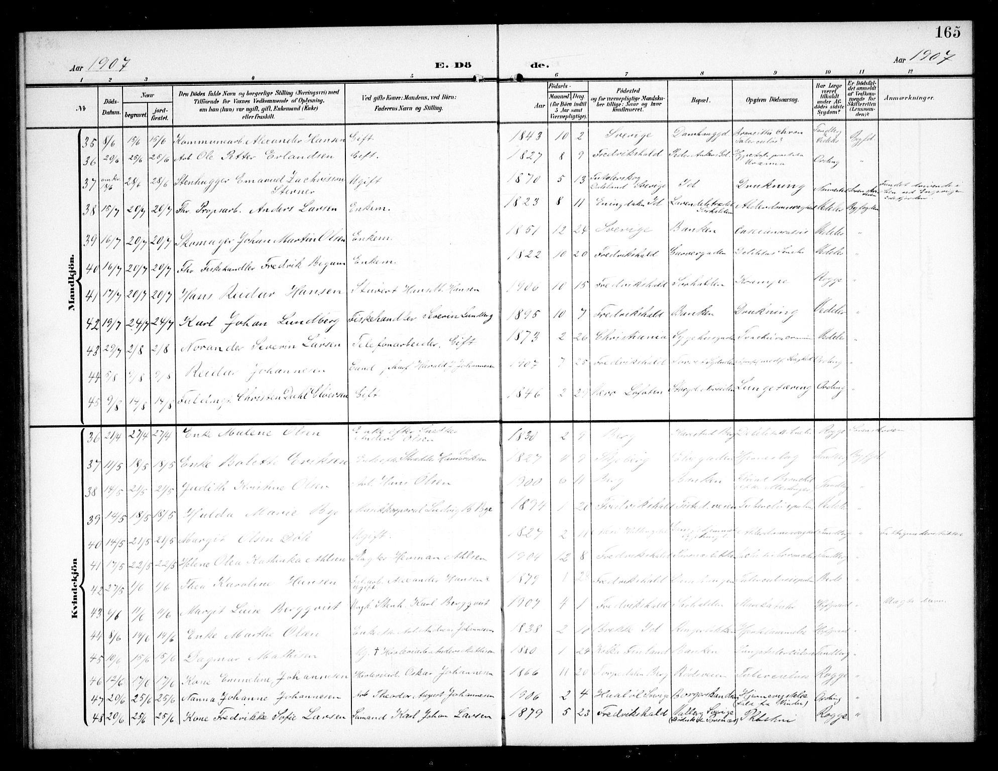 Halden prestekontor Kirkebøker, AV/SAO-A-10909/G/Ga/L0011: Klokkerbok nr. 11, 1906-1934, s. 165