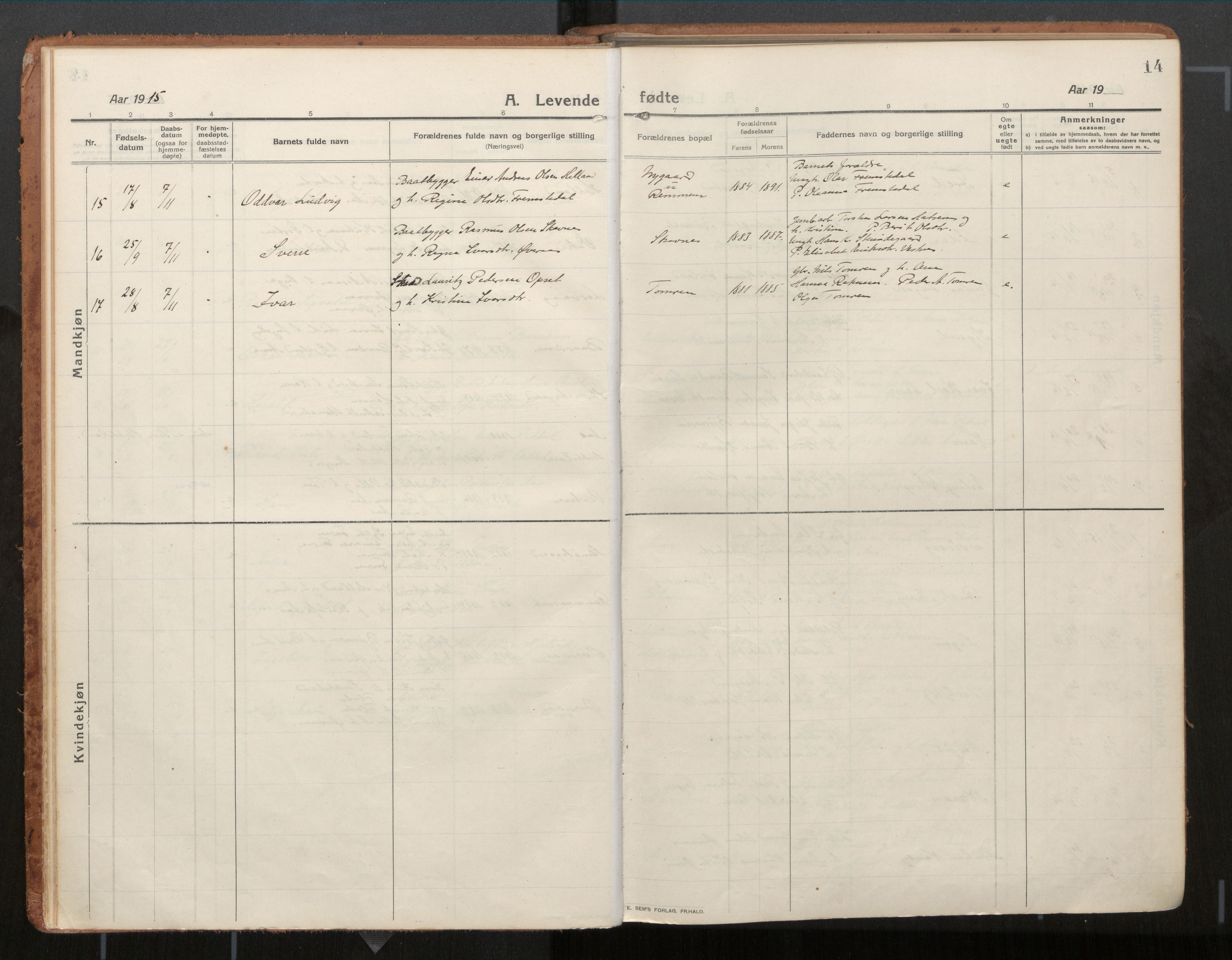 Ministerialprotokoller, klokkerbøker og fødselsregistre - Møre og Romsdal, SAT/A-1454/539/L0534a: Ministerialbok nr. 539A08, 1912-1935, s. 14