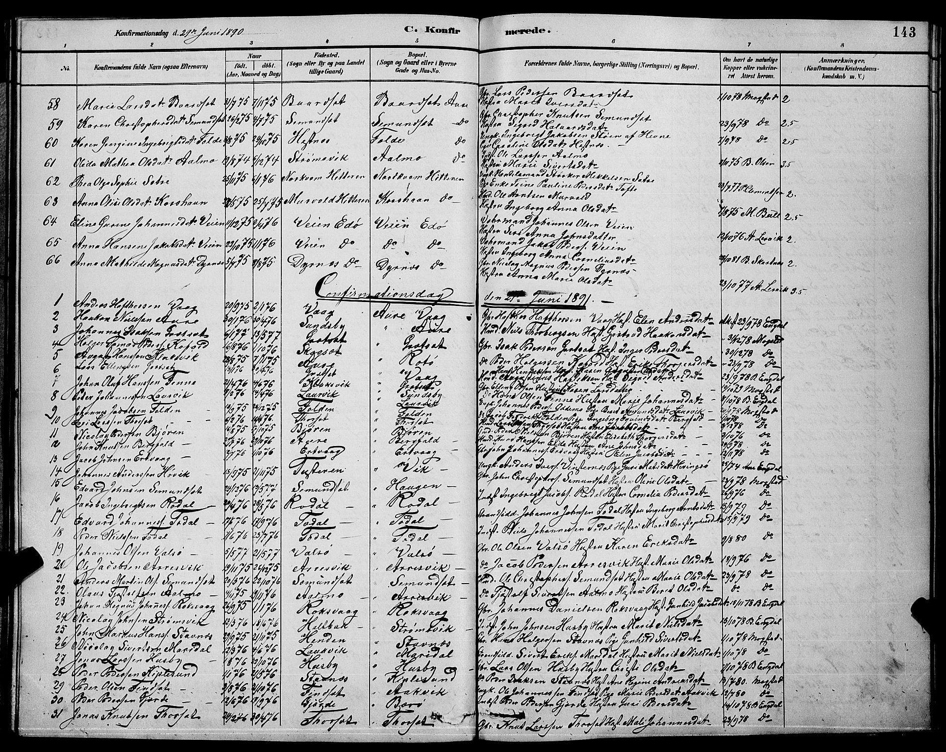 Ministerialprotokoller, klokkerbøker og fødselsregistre - Møre og Romsdal, AV/SAT-A-1454/578/L0909: Klokkerbok nr. 578C02, 1882-1900, s. 143