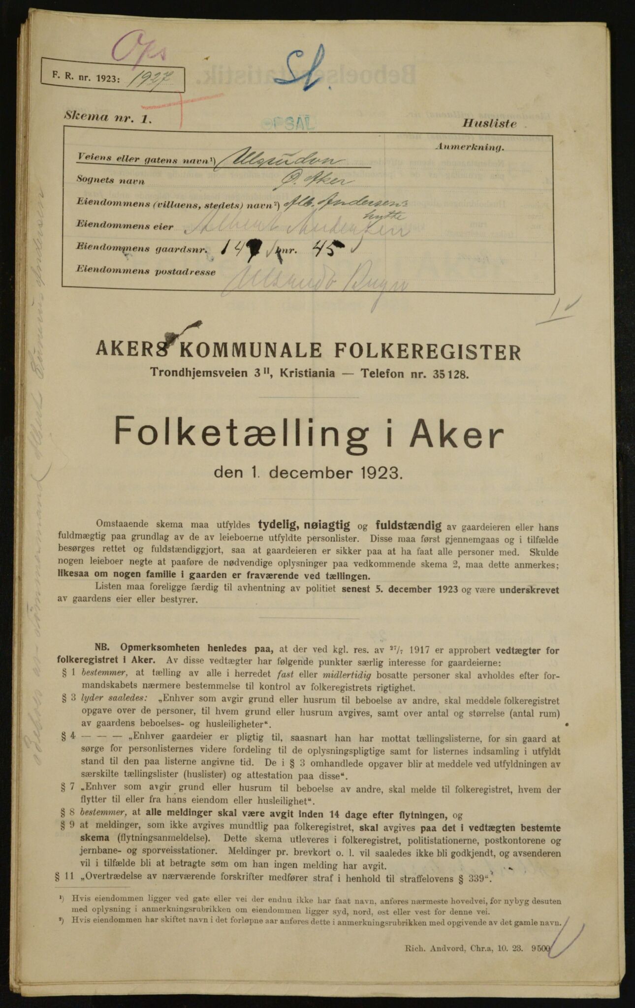 , Kommunal folketelling 1.12.1923 for Aker, 1923, s. 34762