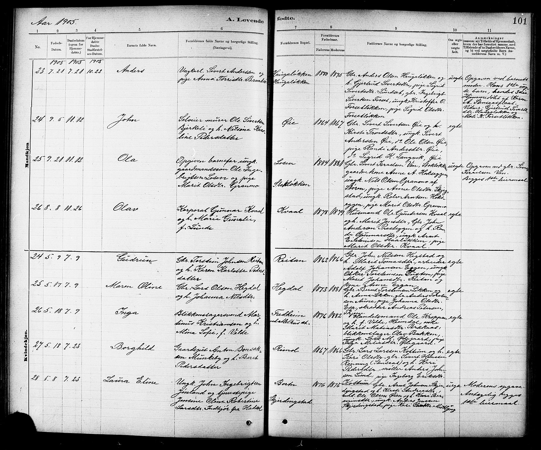 Ministerialprotokoller, klokkerbøker og fødselsregistre - Sør-Trøndelag, AV/SAT-A-1456/691/L1094: Klokkerbok nr. 691C05, 1879-1911, s. 101