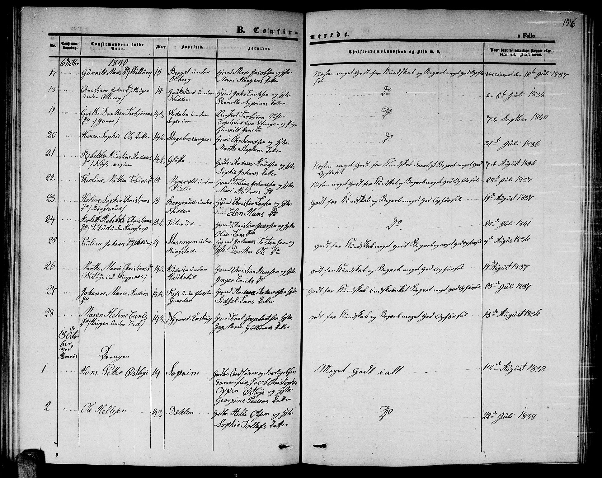 Høland prestekontor Kirkebøker, AV/SAO-A-10346a/G/Ga/L0003: Klokkerbok nr. I 3, 1846-1853, s. 156