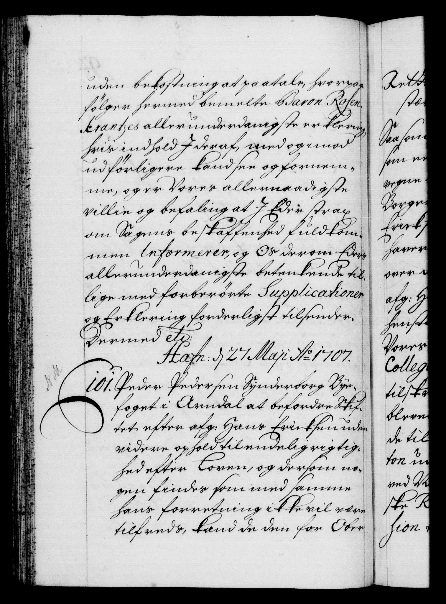 Danske Kanselli 1572-1799, AV/RA-EA-3023/F/Fc/Fca/Fcab/L0018: Norske tegnelser, 1707-1709, s. 92b