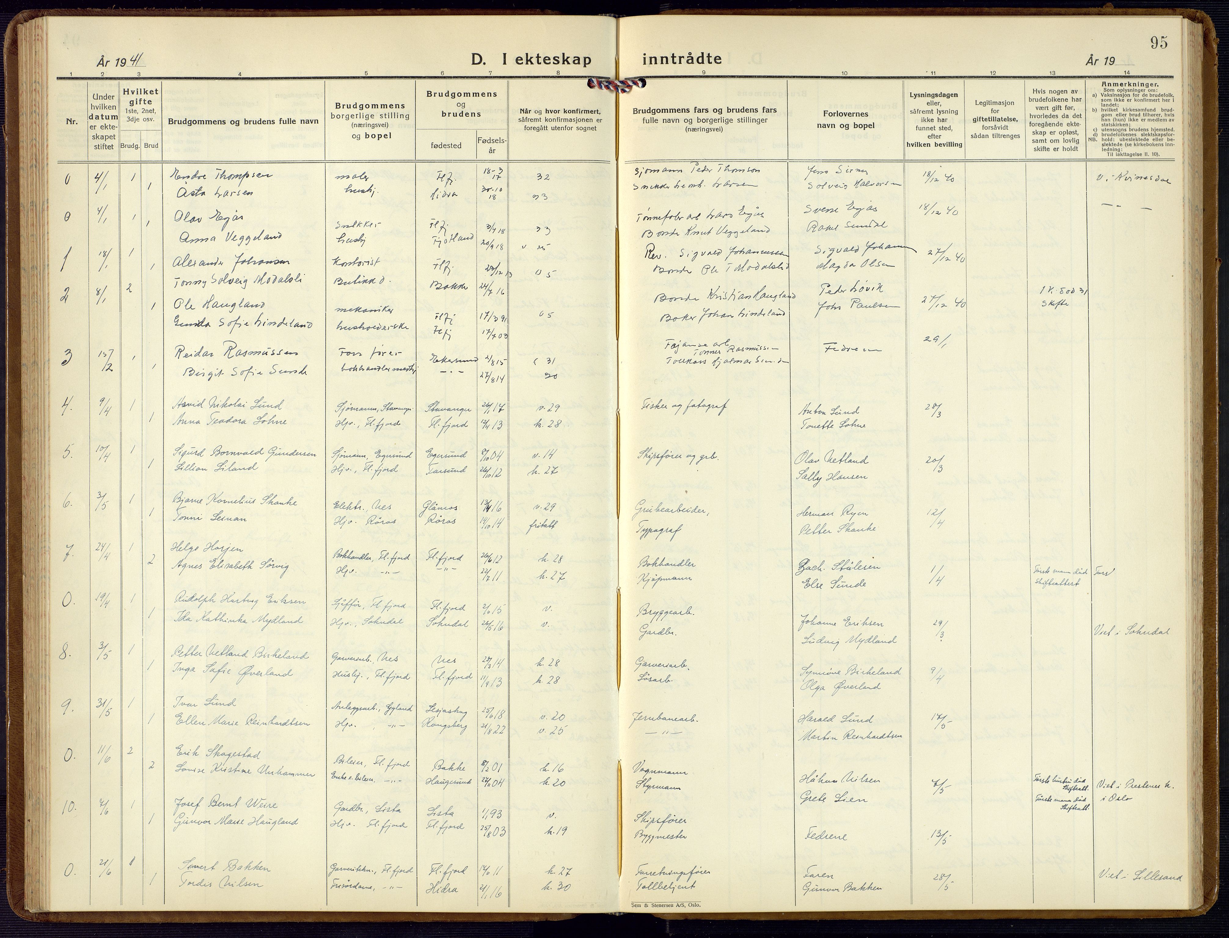 Flekkefjord sokneprestkontor, AV/SAK-1111-0012/F/Fb/Fba/L0003: Klokkerbok nr. B 3, 1932-1969, s. 95
