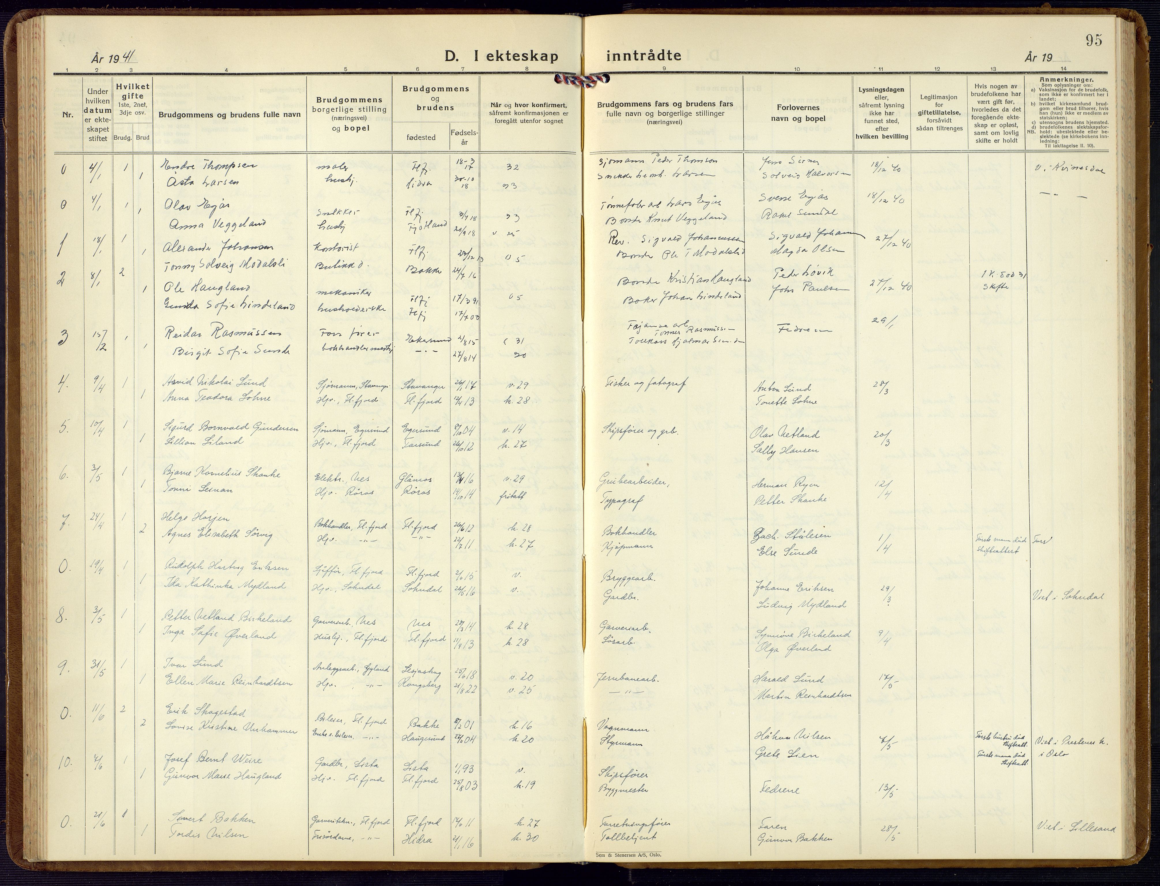 Flekkefjord sokneprestkontor, SAK/1111-0012/F/Fb/Fba/L0003: Klokkerbok nr. B 3, 1932-1969, s. 95