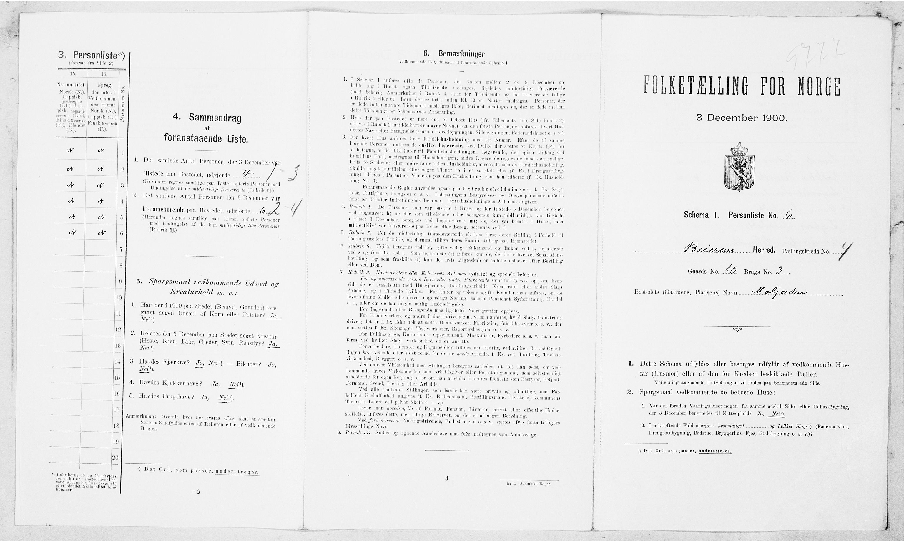 SAT, Folketelling 1900 for 1839 Beiarn herred, 1900, s. 190
