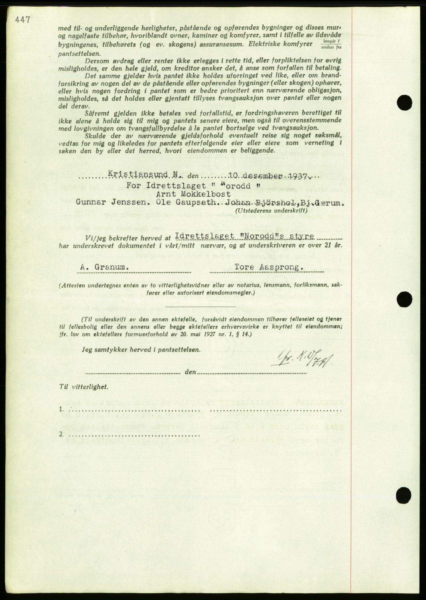 Nordmøre sorenskriveri, AV/SAT-A-4132/1/2/2Ca/L0092: Pantebok nr. B82, 1937-1938, Dagboknr: 3061/1937