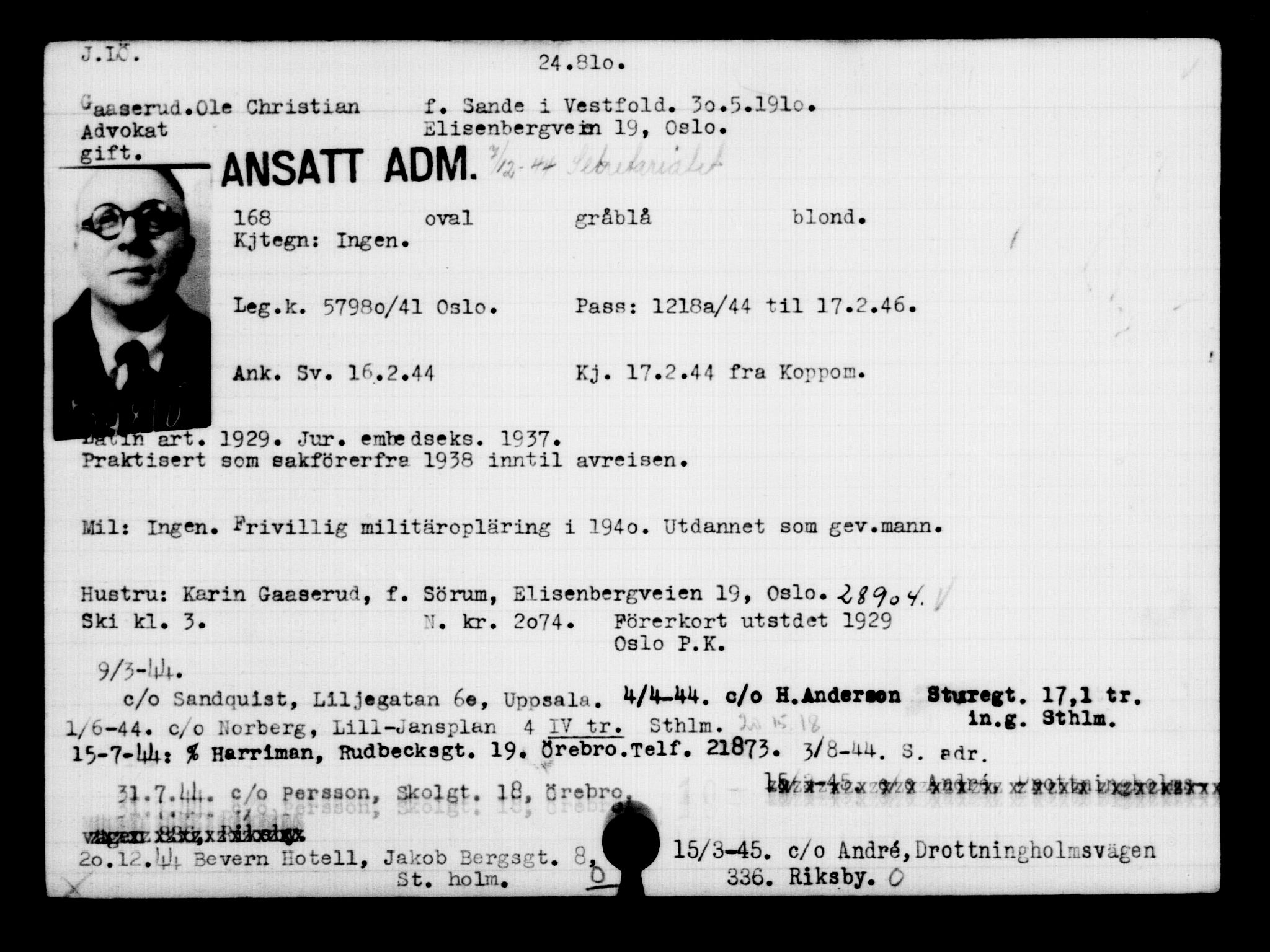 Den Kgl. Norske Legasjons Flyktningskontor, RA/S-6753/V/Va/L0010: Kjesäterkartoteket.  Flyktningenr. 22000-25314, 1940-1945, s. 2952