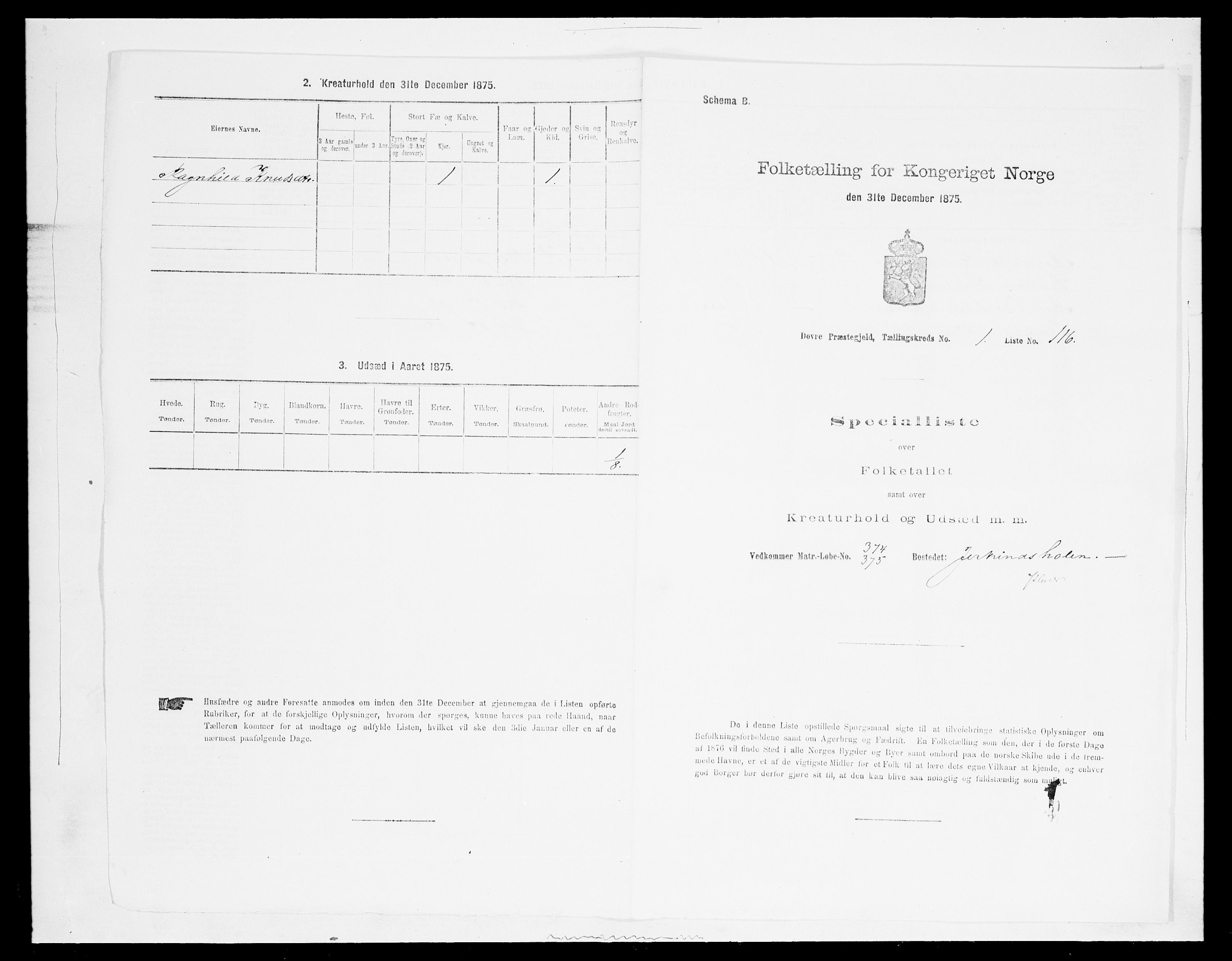 SAH, Folketelling 1875 for 0511P Dovre prestegjeld, 1875, s. 289