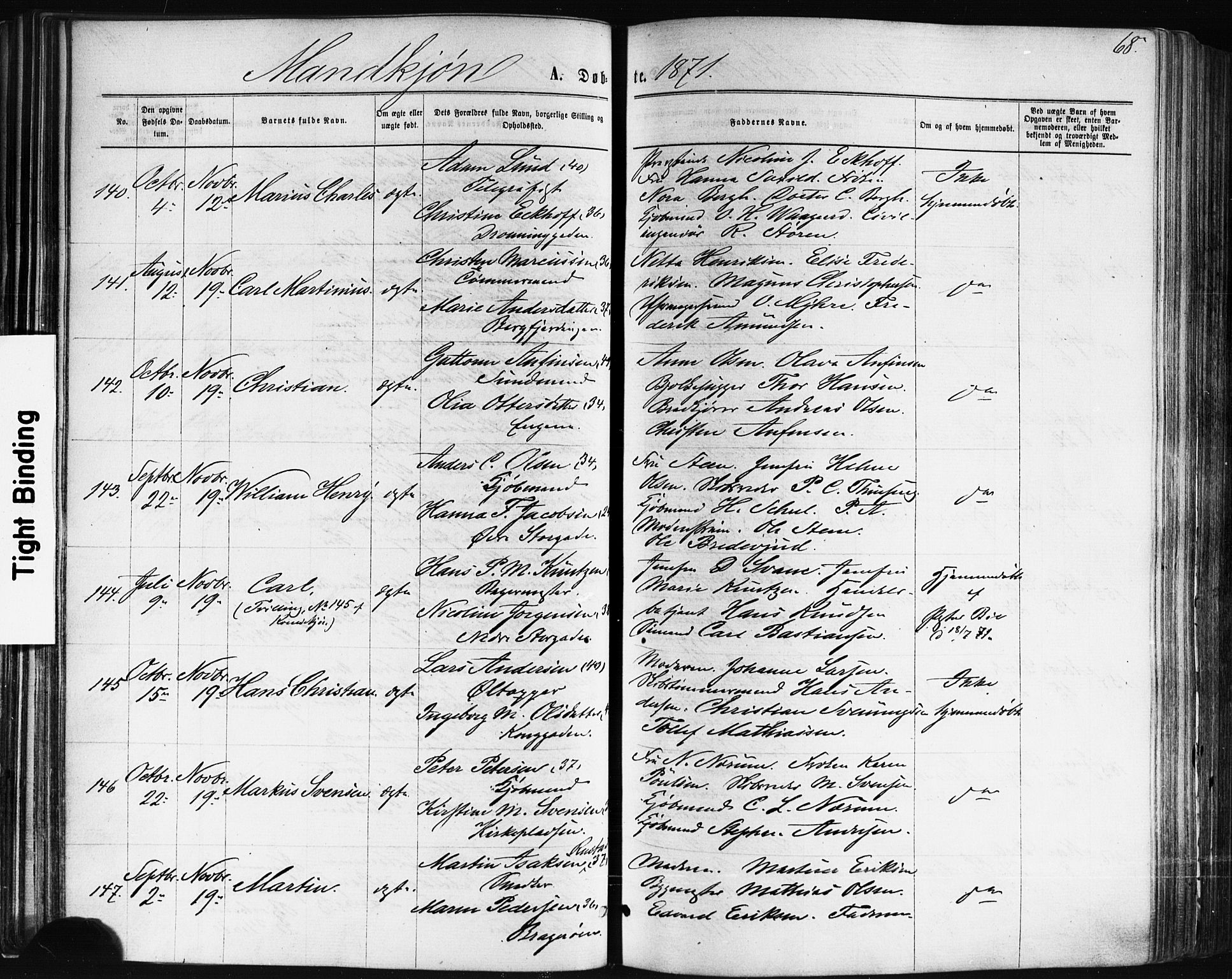 Bragernes kirkebøker, AV/SAKO-A-6/F/Fb/L0004: Ministerialbok nr. II 4, 1869-1875, s. 68