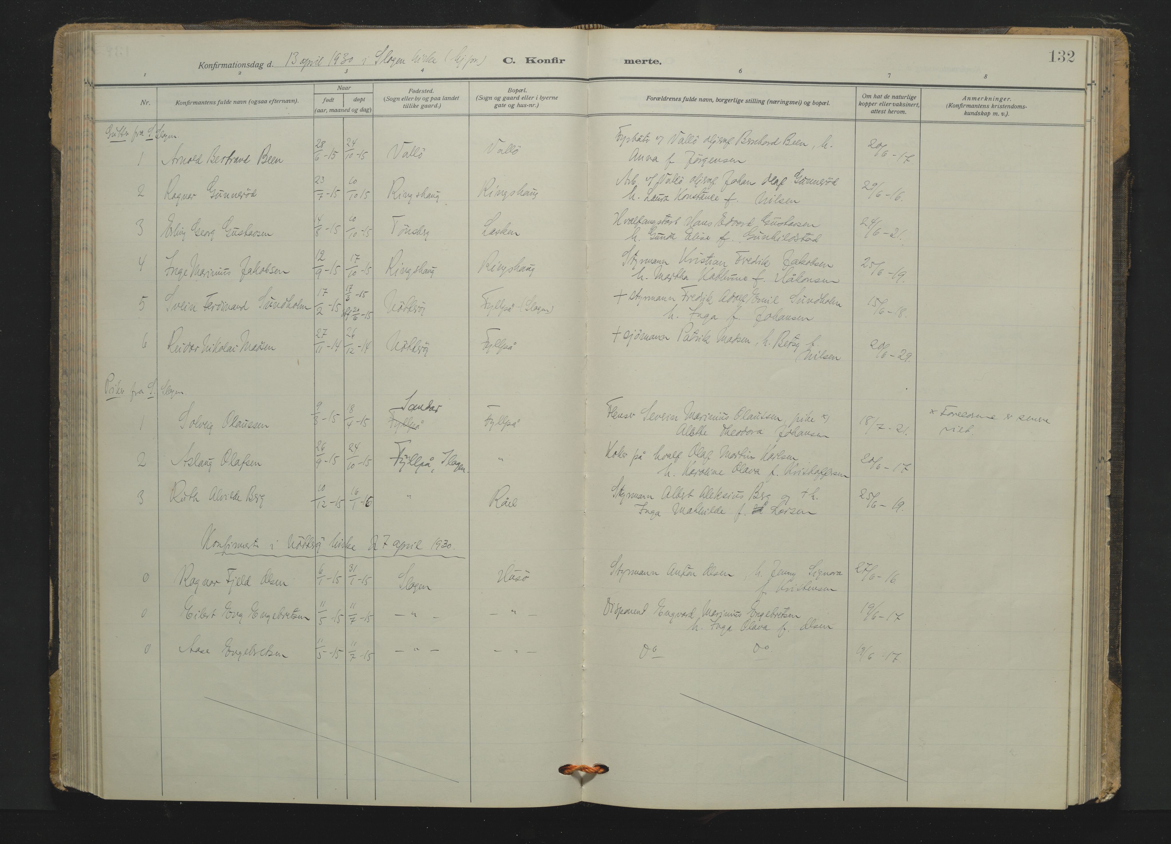 Søndre Slagen kirkebøker, AV/SAKO-A-326/F/Fa/L0001: Ministerialbok nr. 1, 1922-1935, s. 132