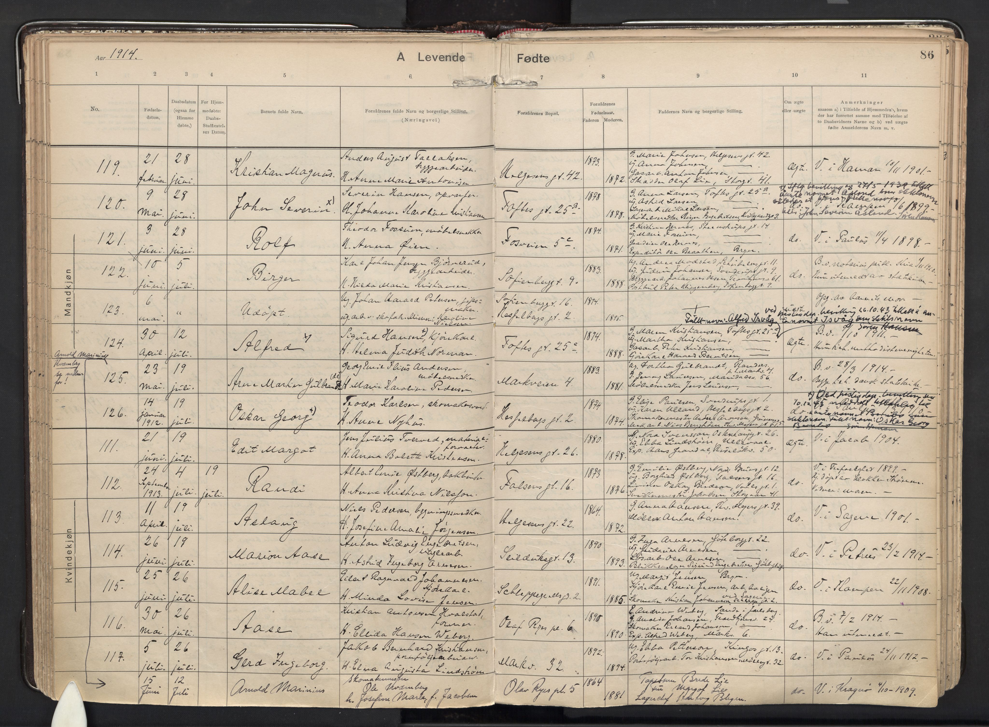 Paulus prestekontor Kirkebøker, AV/SAO-A-10871/F/Fa/L0021: Ministerialbok nr. 21, 1912-1922, s. 86