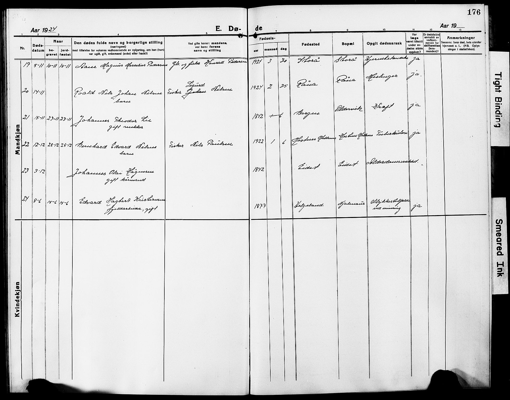 Ministerialprotokoller, klokkerbøker og fødselsregistre - Nordland, AV/SAT-A-1459/861/L0878: Klokkerbok nr. 861C04, 1917-1928, s. 176