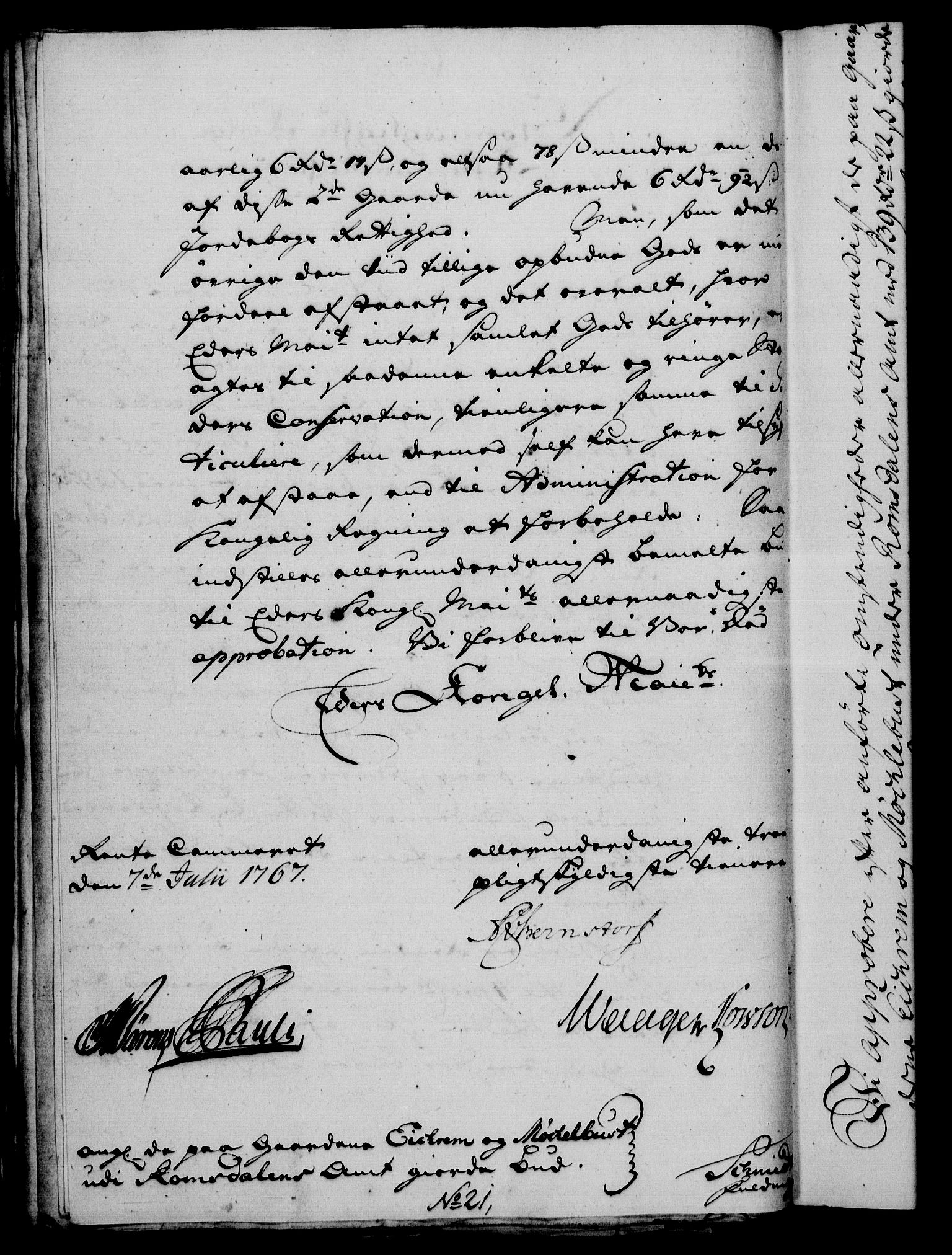 Rentekammeret, Kammerkanselliet, RA/EA-3111/G/Gf/Gfa/L0049: Norsk relasjons- og resolusjonsprotokoll (merket RK 52.49), 1767, s. 213