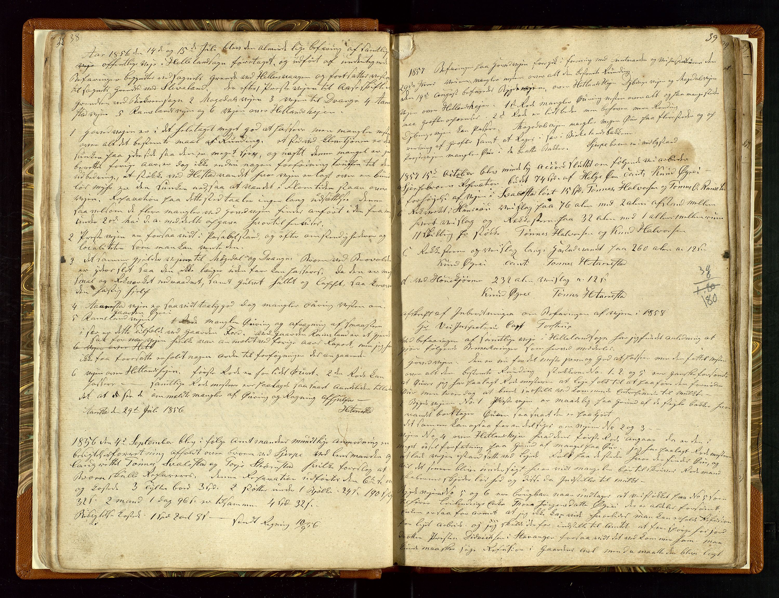 Helleland lensmannskontor, AV/SAST-A-100209/Ya/L0003: Diverseprotokoll, 1842-1960, s. 38-39