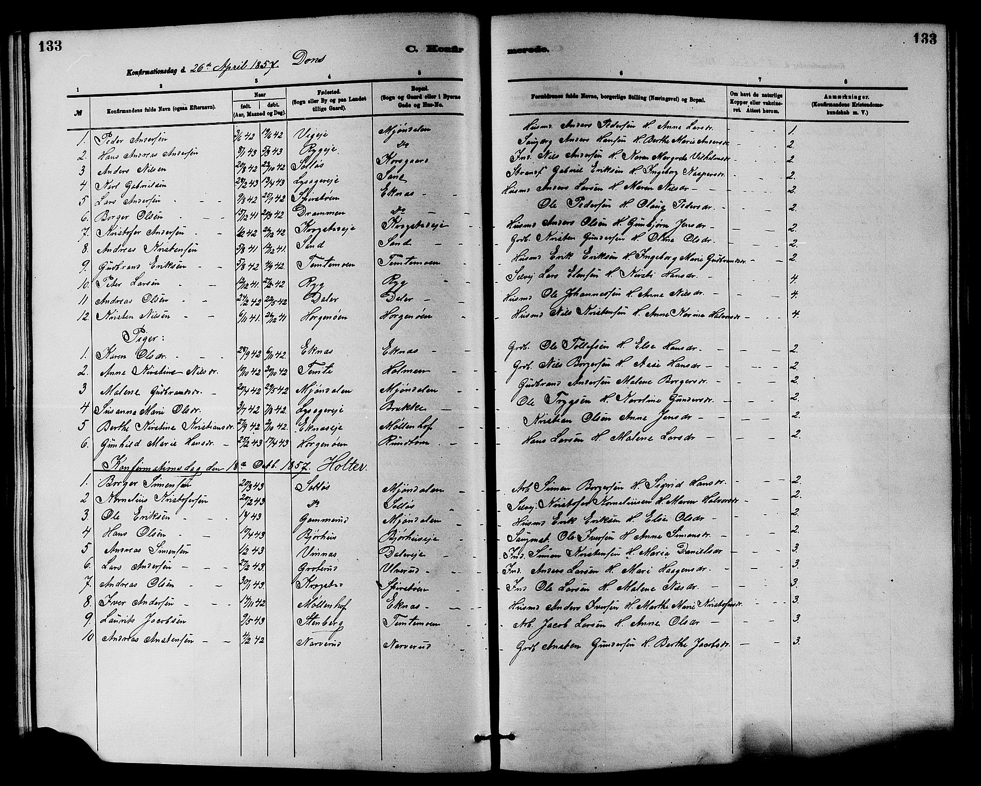 Nedre Eiker kirkebøker, SAKO/A-612/F/Fa/L0001: Ministerialbok nr. 1, 1853-1877, s. 133