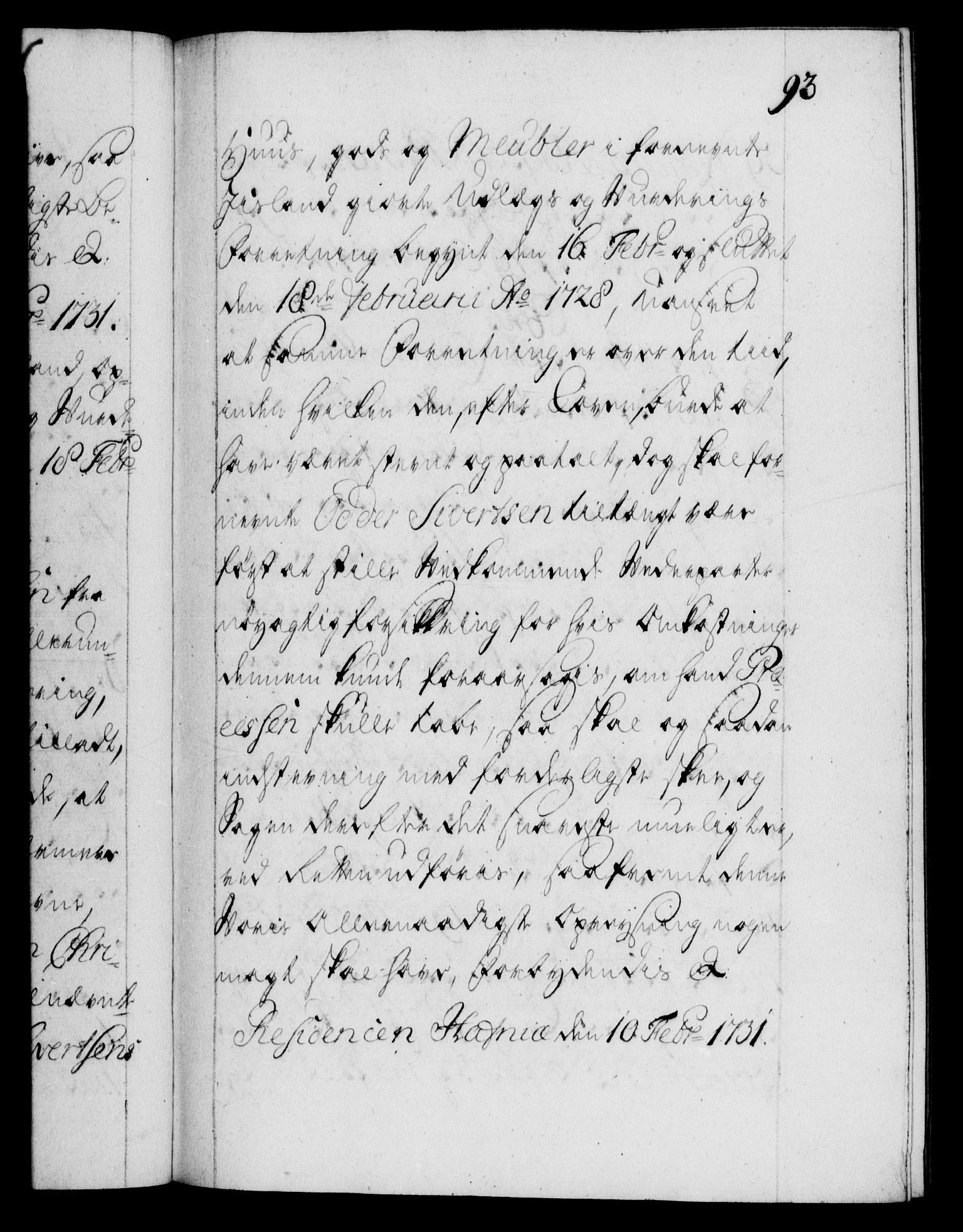 Danske Kanselli 1572-1799, AV/RA-EA-3023/F/Fc/Fca/Fcaa/L0027: Norske registre, 1730-1732, s. 93a