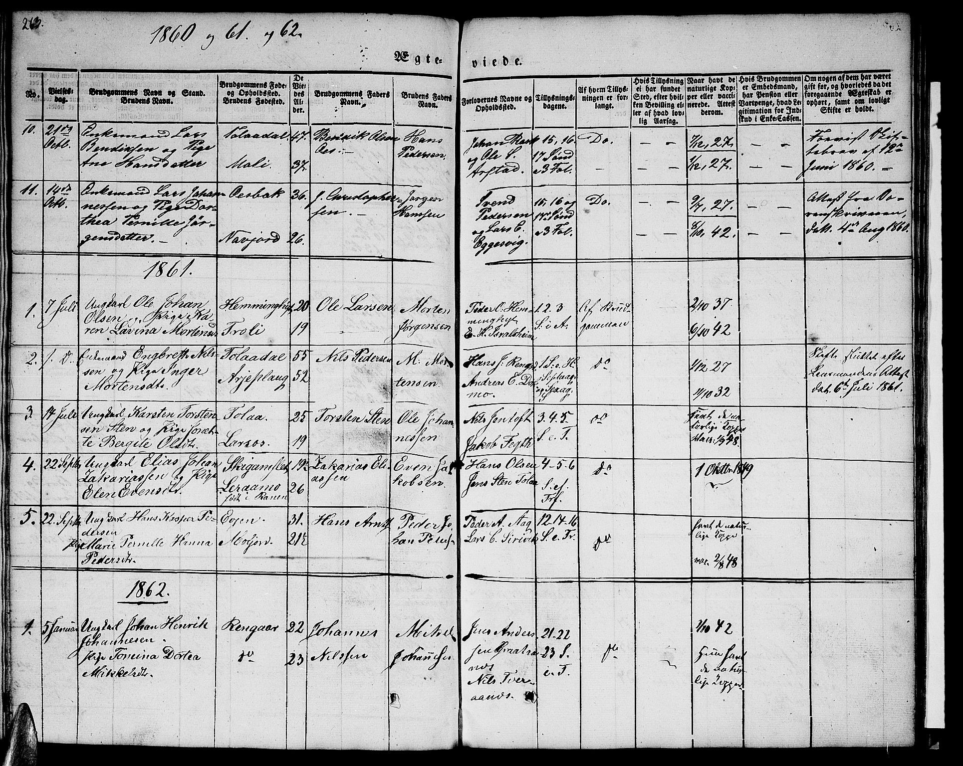 Ministerialprotokoller, klokkerbøker og fødselsregistre - Nordland, SAT/A-1459/846/L0652: Klokkerbok nr. 846C02, 1841-1871, s. 263