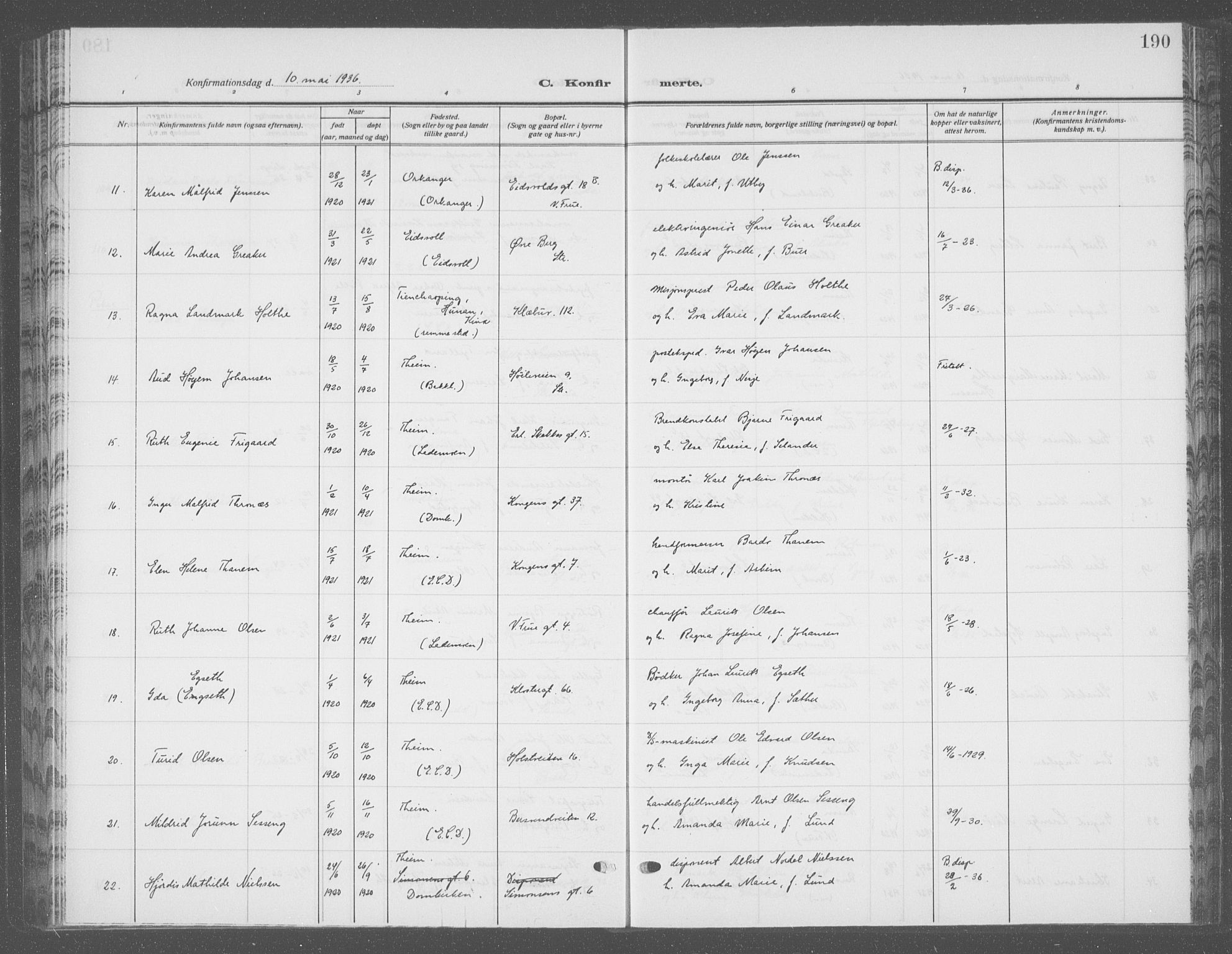 Ministerialprotokoller, klokkerbøker og fødselsregistre - Sør-Trøndelag, SAT/A-1456/601/L0099: Klokkerbok nr. 601C17, 1928-1941, s. 190