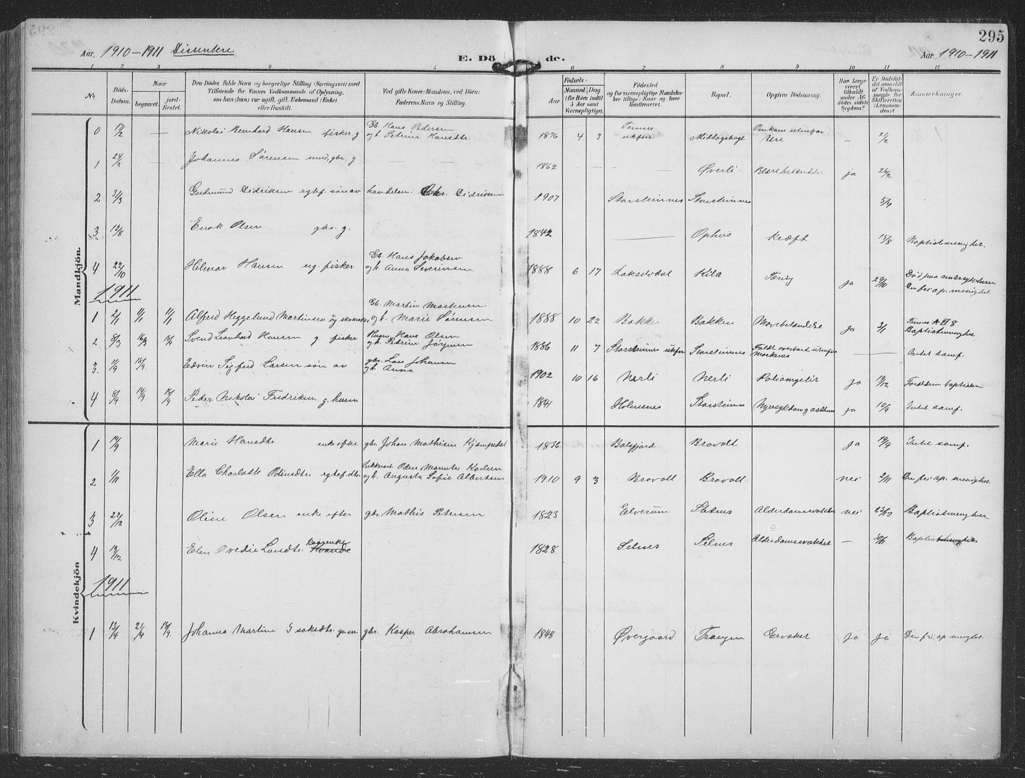 Balsfjord sokneprestembete, AV/SATØ-S-1303/G/Ga/L0009klokker: Klokkerbok nr. 9, 1906-1920, s. 295