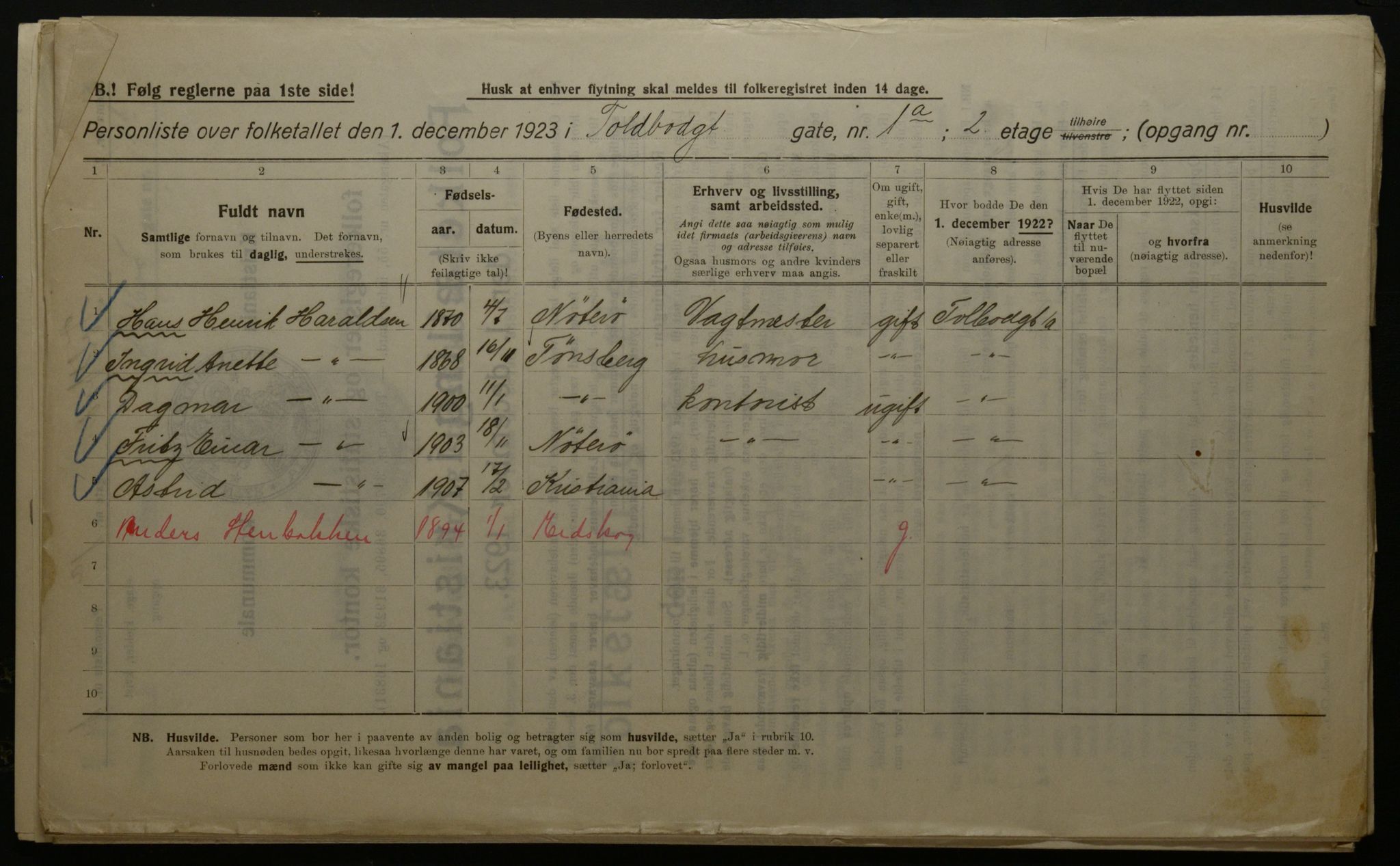 OBA, Kommunal folketelling 1.12.1923 for Kristiania, 1923, s. 124938