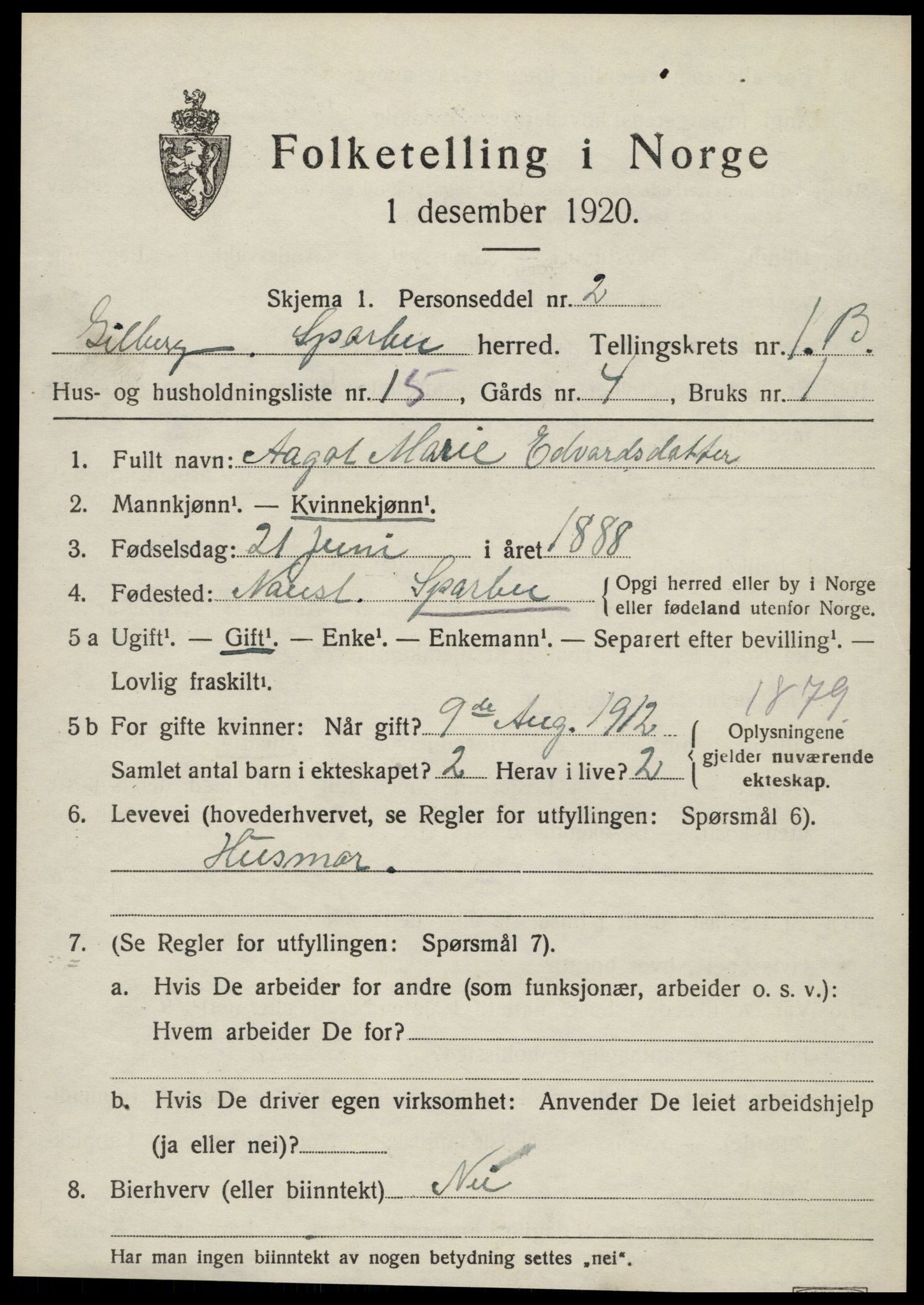 SAT, Folketelling 1920 for 1731 Sparbu herred, 1920, s. 2137