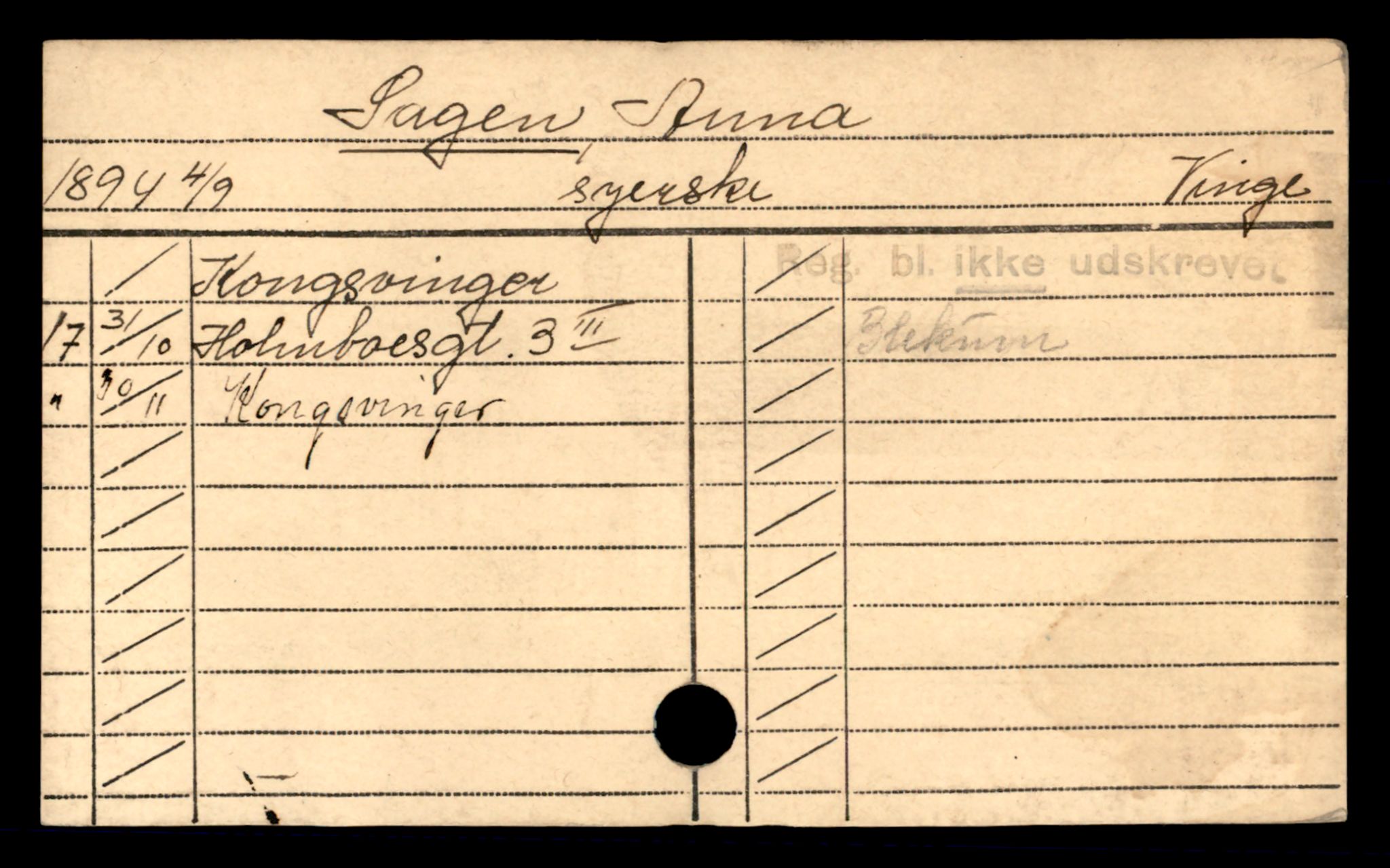 Oslo folkeregister, Registerkort, AV/SAO-A-11715/D/Df/L0005: Kvinner: Sagen Anna - Viken Thora, 1906-1918