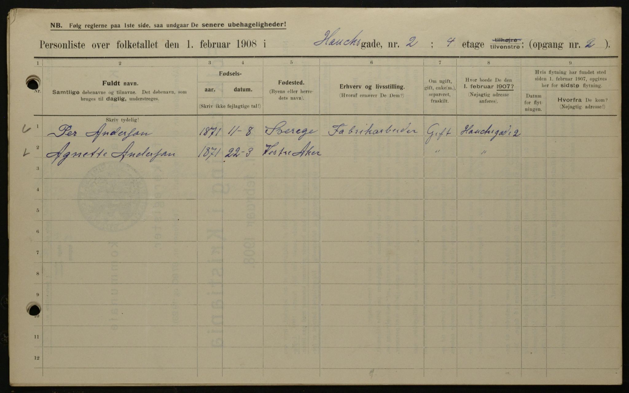 OBA, Kommunal folketelling 1.2.1908 for Kristiania kjøpstad, 1908, s. 31598