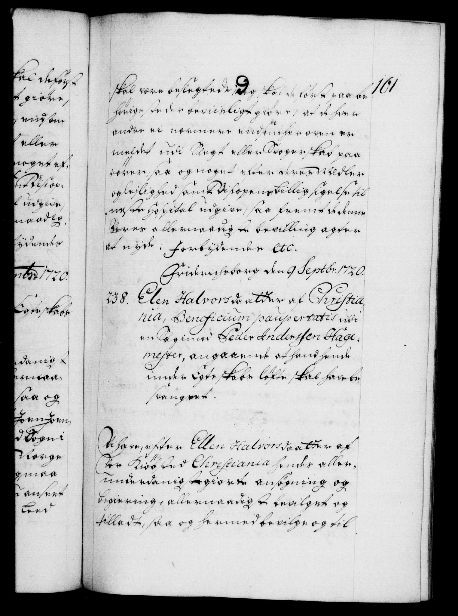 Danske Kanselli 1572-1799, AV/RA-EA-3023/F/Fc/Fca/Fcaa/L0023: Norske registre, 1720-1722, s. 161a