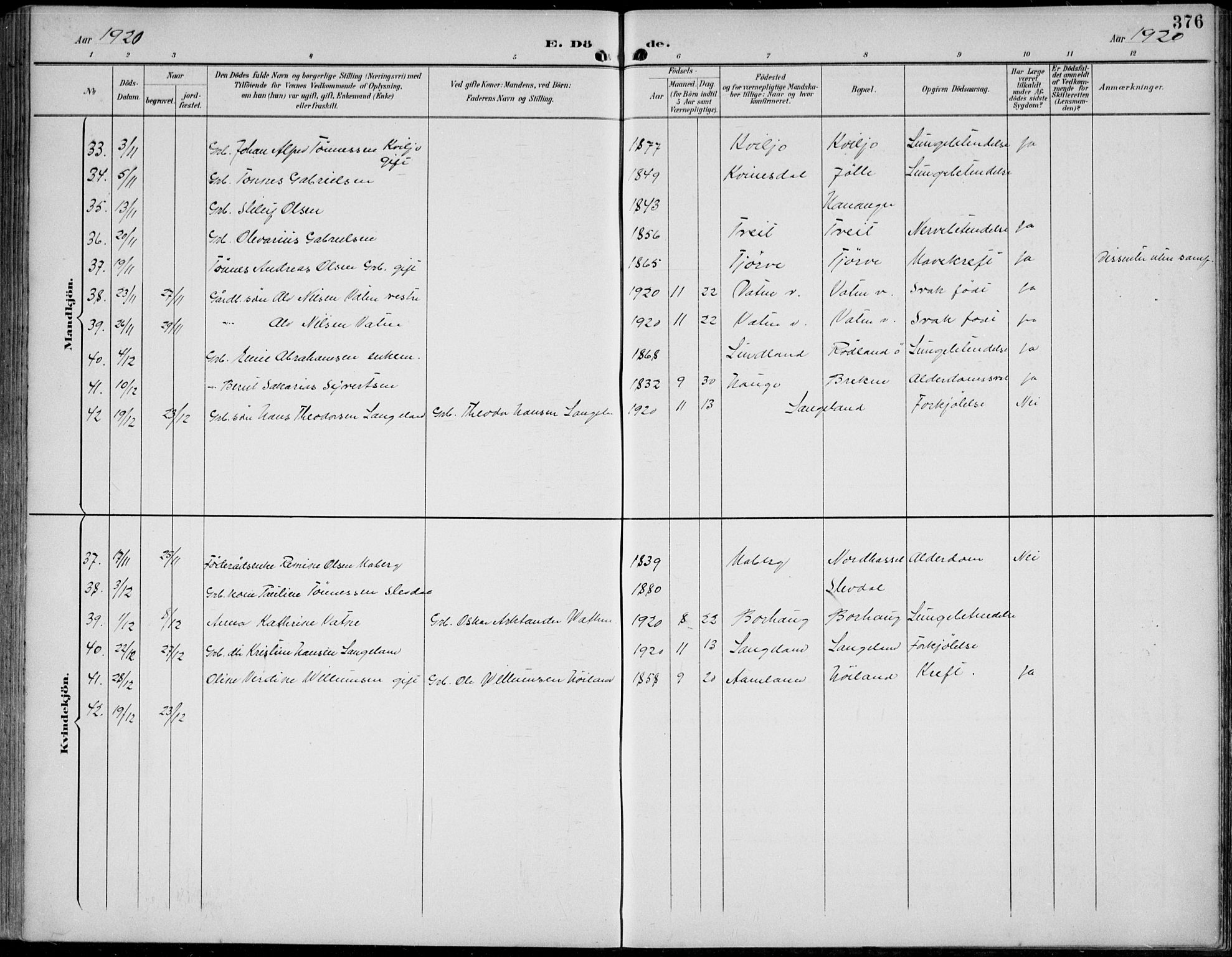 Lista sokneprestkontor, SAK/1111-0027/F/Fb/L0005: Klokkerbok nr. B 5, 1892-1923, s. 376