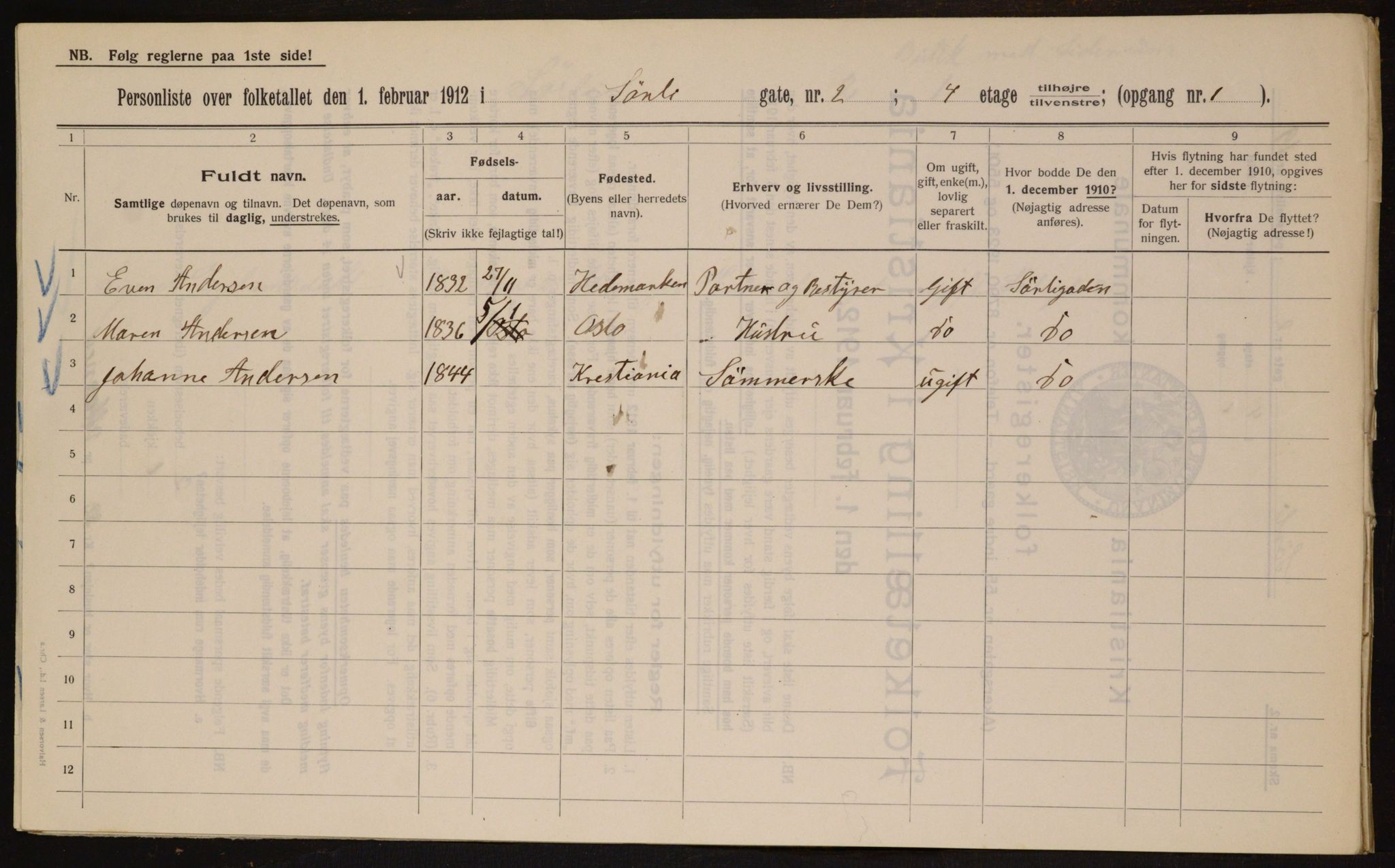 OBA, Kommunal folketelling 1.2.1912 for Kristiania, 1912, s. 106471