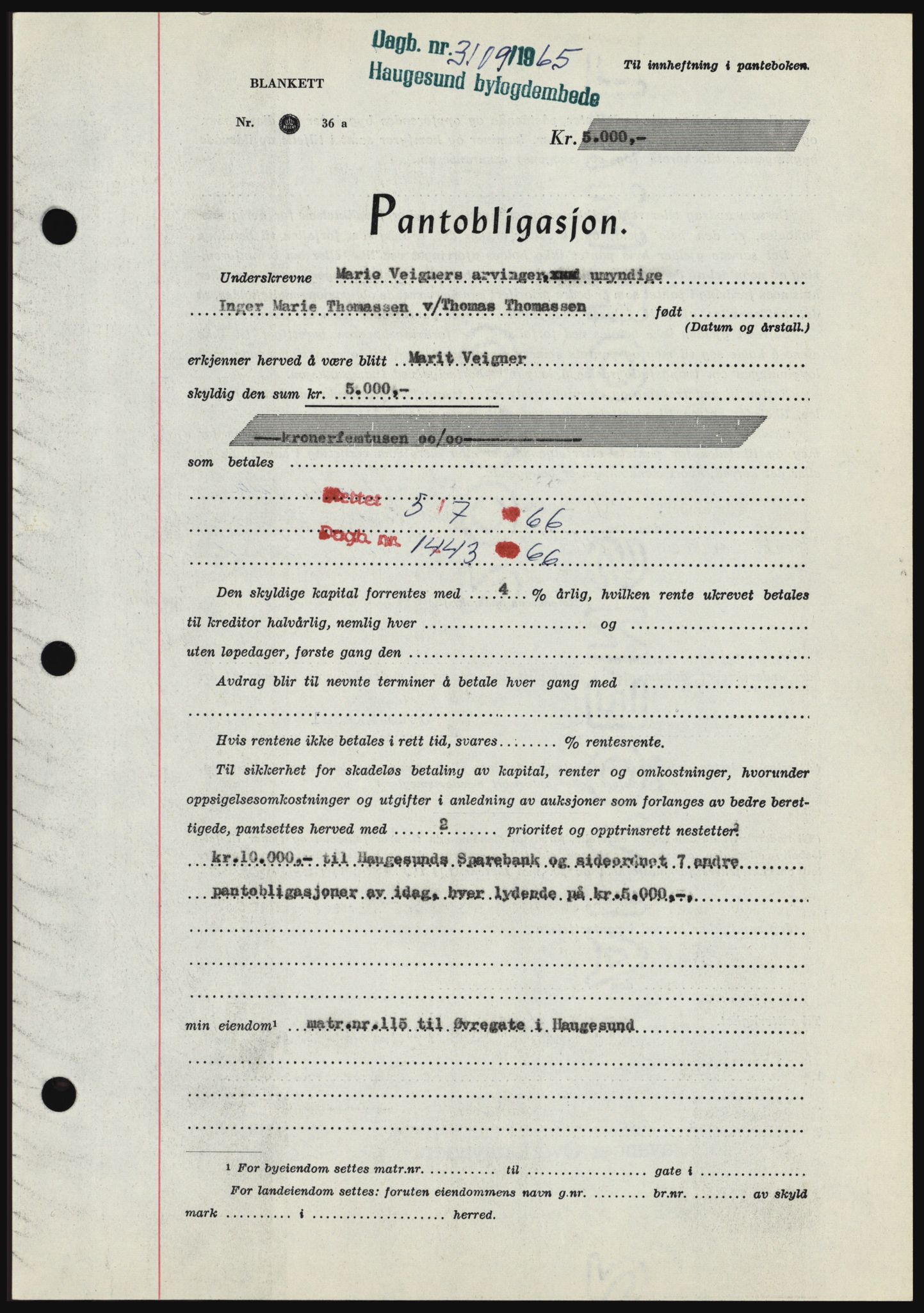 Haugesund tingrett, SAST/A-101415/01/II/IIC/L0054: Pantebok nr. B 54, 1965-1966, Dagboknr: 3109/1965
