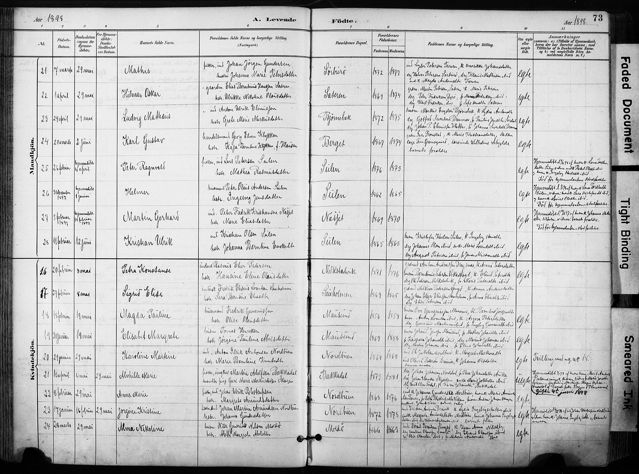 Ministerialprotokoller, klokkerbøker og fødselsregistre - Sør-Trøndelag, AV/SAT-A-1456/640/L0579: Ministerialbok nr. 640A04, 1889-1902, s. 73