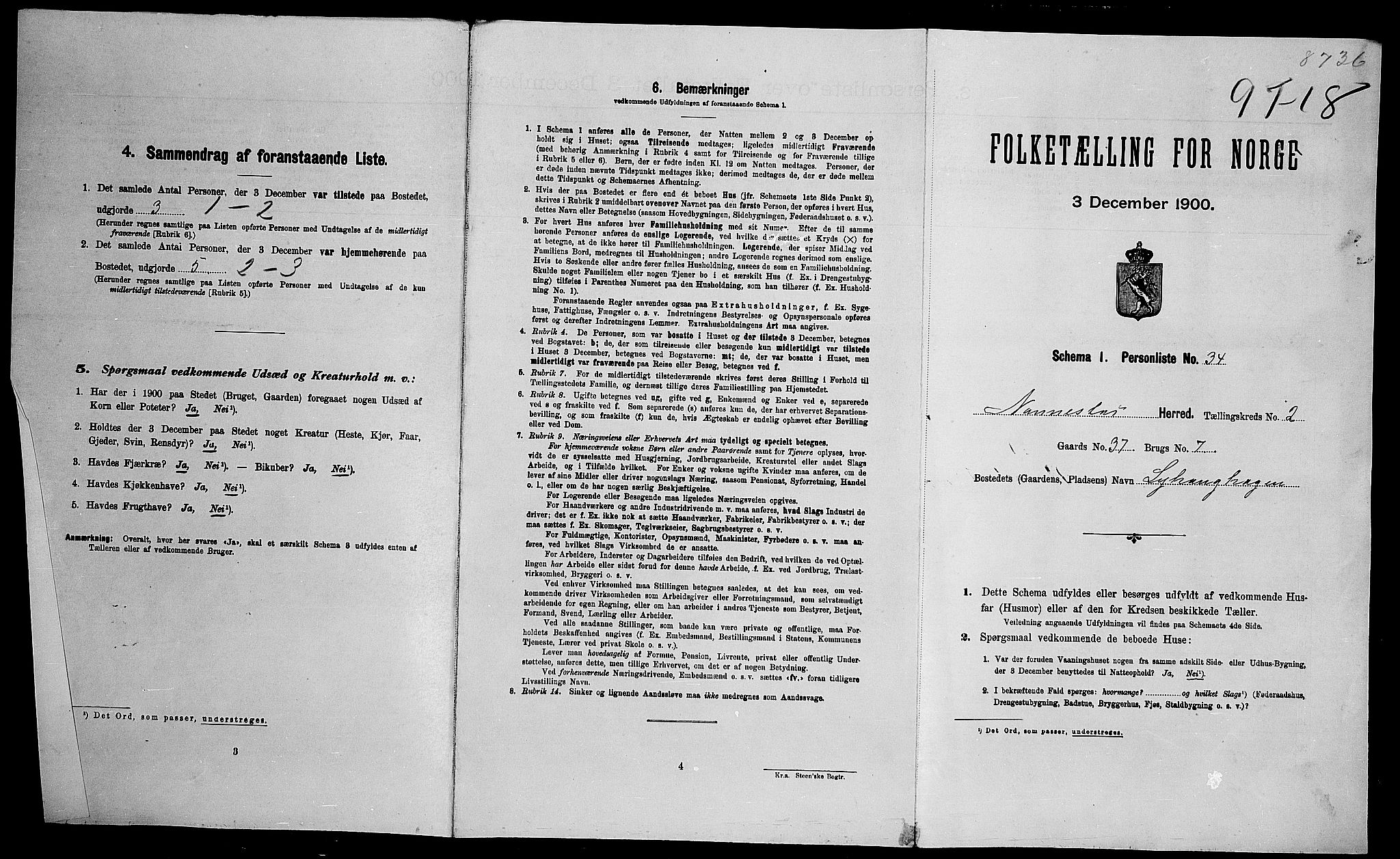 SAO, Folketelling 1900 for 0238 Nannestad herred, 1900