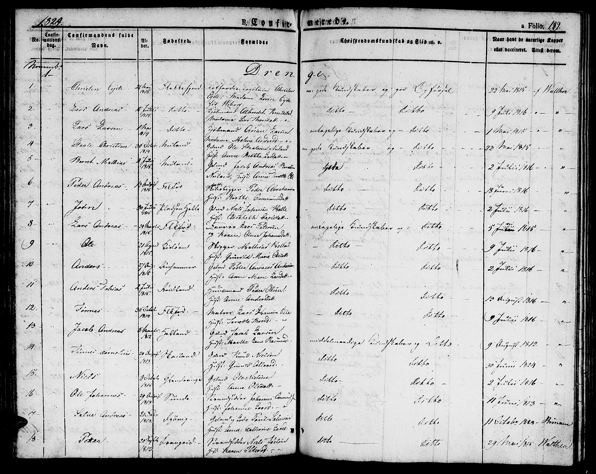 Flekkefjord sokneprestkontor, AV/SAK-1111-0012/F/Fb/Fbc/L0004: Klokkerbok nr. B 4, 1827-1846, s. 189