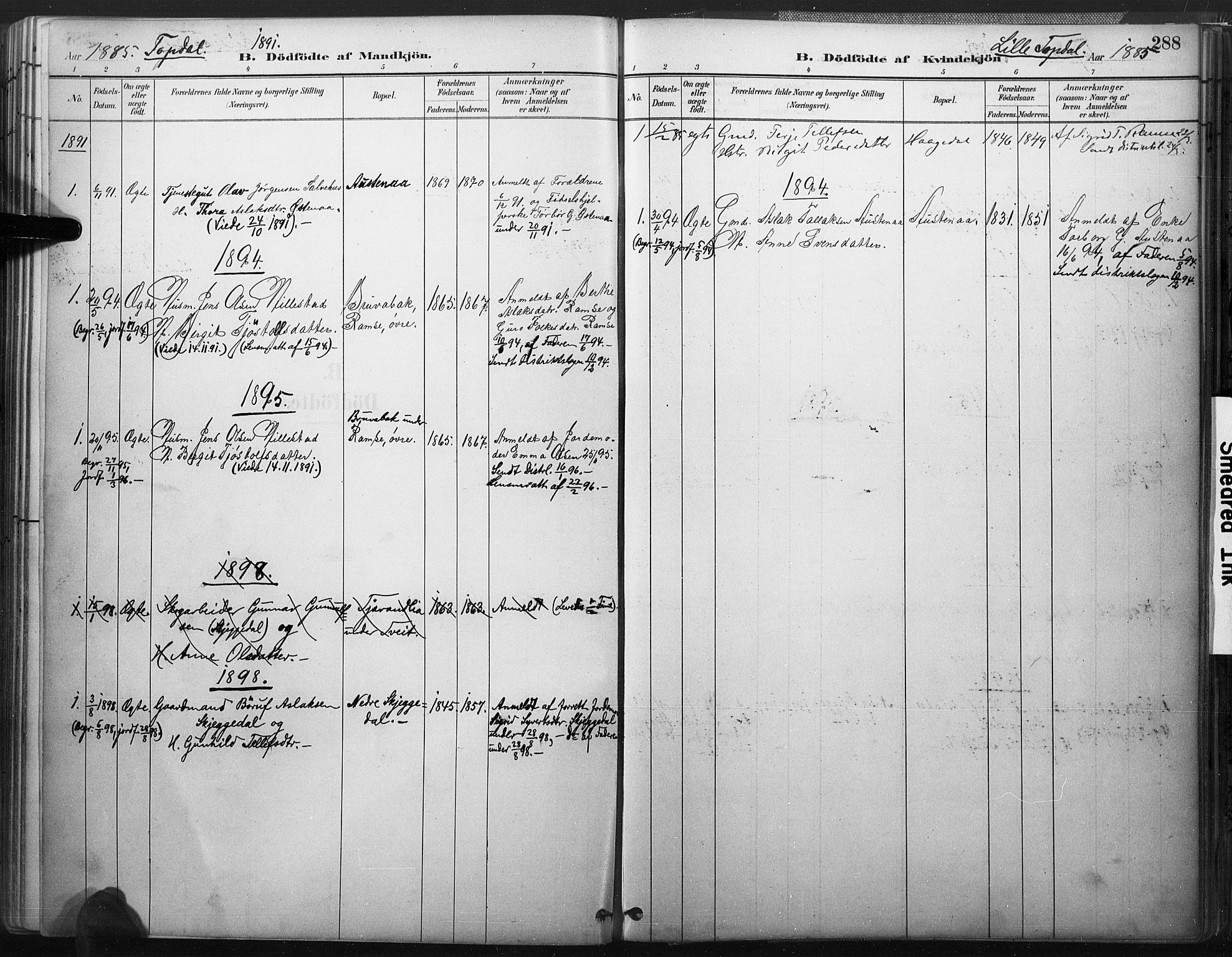 Åmli sokneprestkontor, AV/SAK-1111-0050/F/Fa/Fac/L0010: Ministerialbok nr. A 10 /3, 1885-1899, s. 288