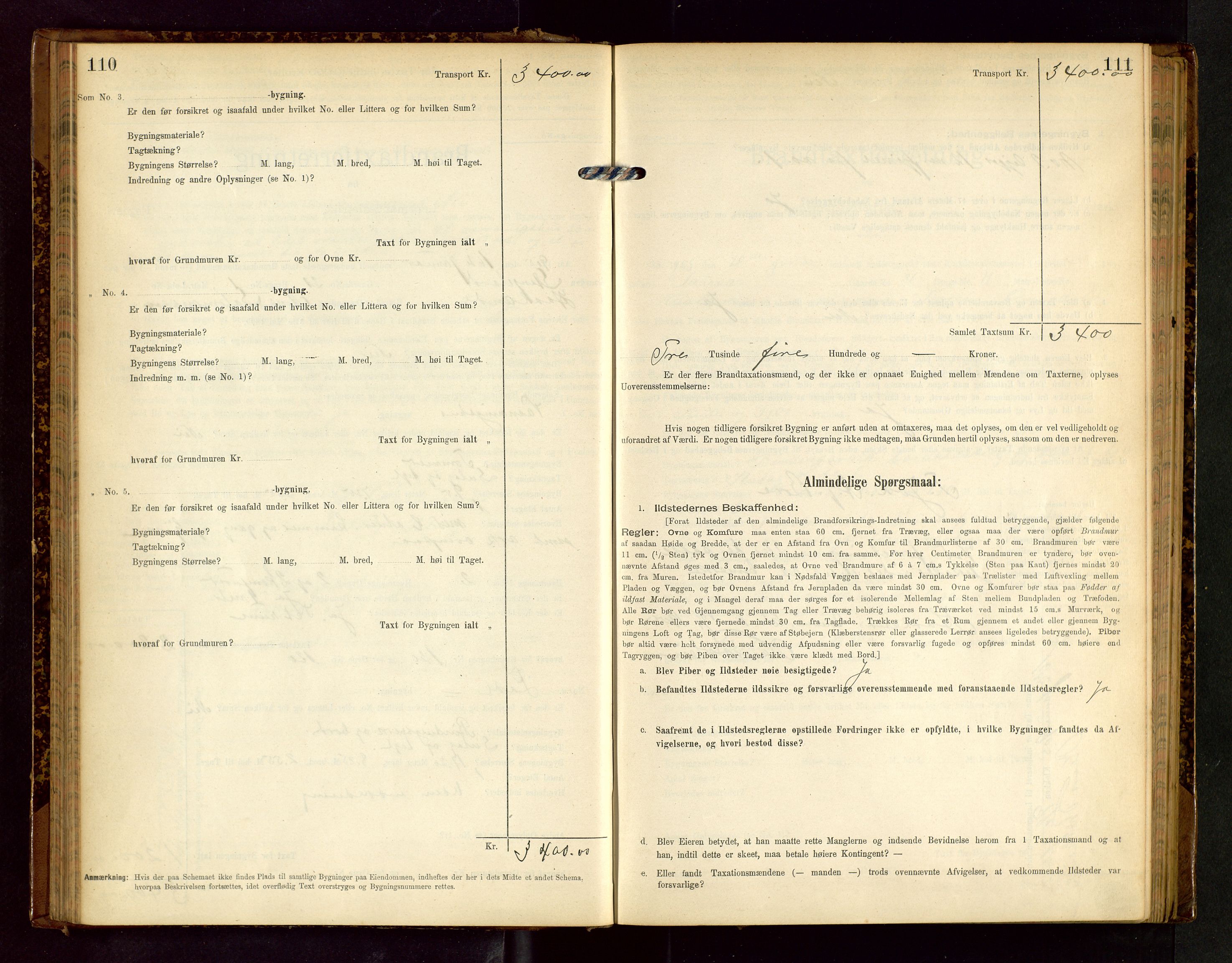 Håland lensmannskontor, SAST/A-100100/Gob/L0002: Branntakstprotokoll - skjematakst. Register i boken., 1902-1906, s. 110-111