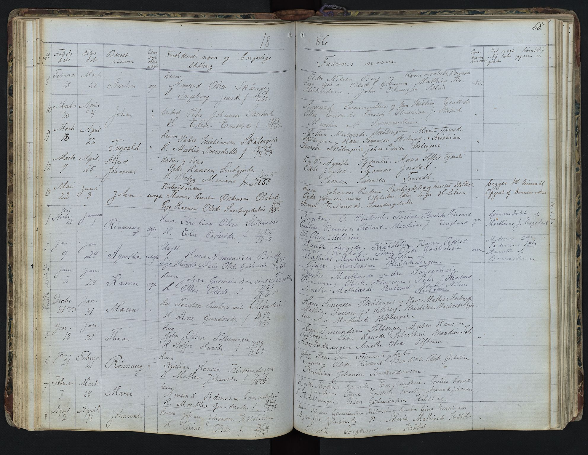 Vestre Gausdal prestekontor, AV/SAH-PREST-094/H/Ha/Hab/L0001: Klokkerbok nr. 1, 1867-1895, s. 68