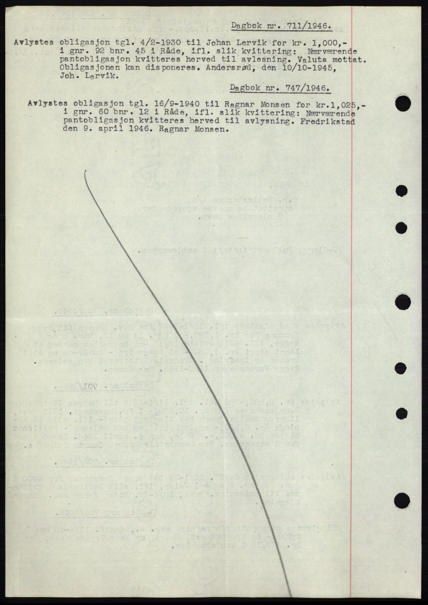 Moss sorenskriveri, SAO/A-10168: Pantebok nr. C10, 1938-1950, Dagboknr: 711/1946