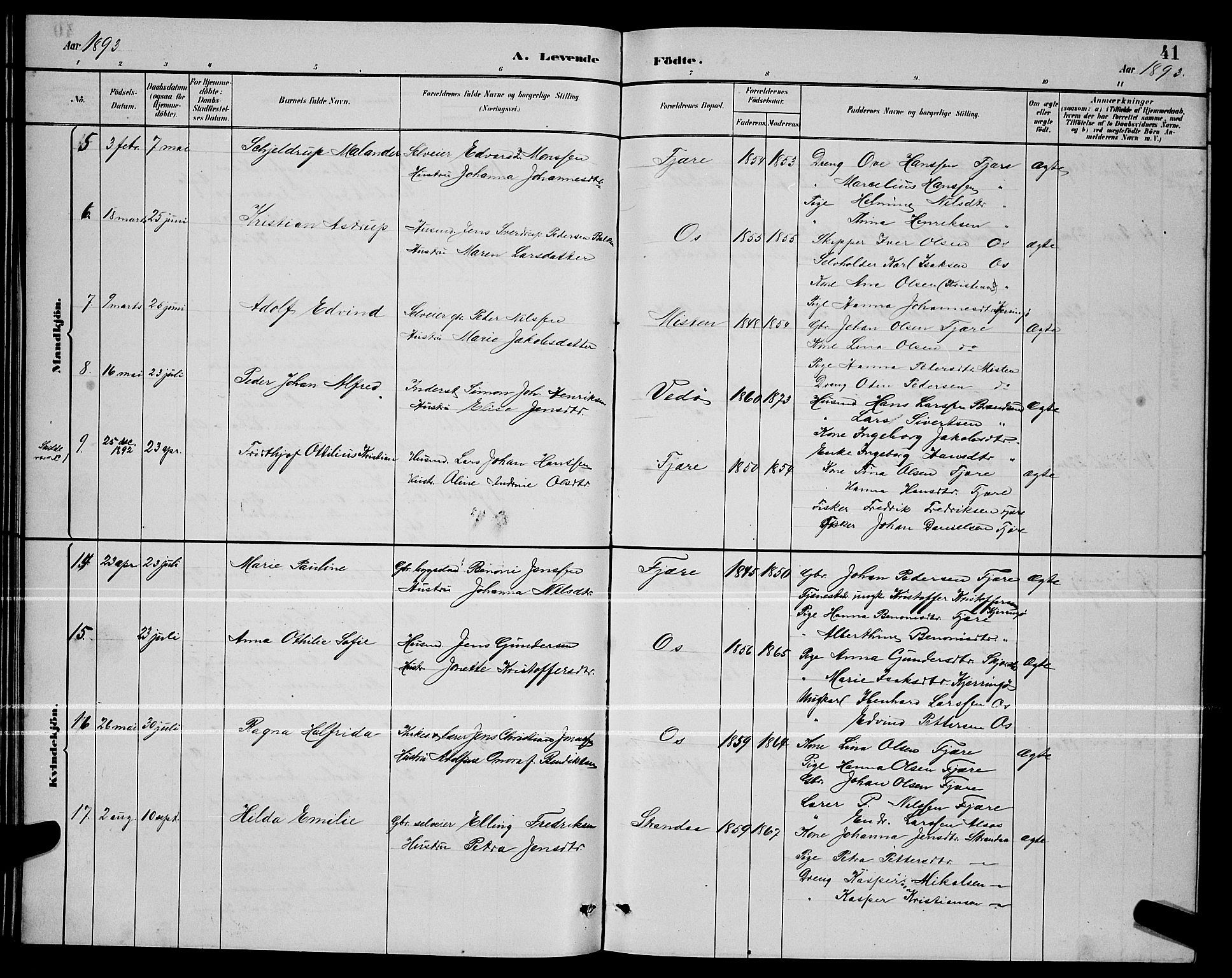 Ministerialprotokoller, klokkerbøker og fødselsregistre - Nordland, SAT/A-1459/803/L0076: Klokkerbok nr. 803C03, 1882-1897, s. 41