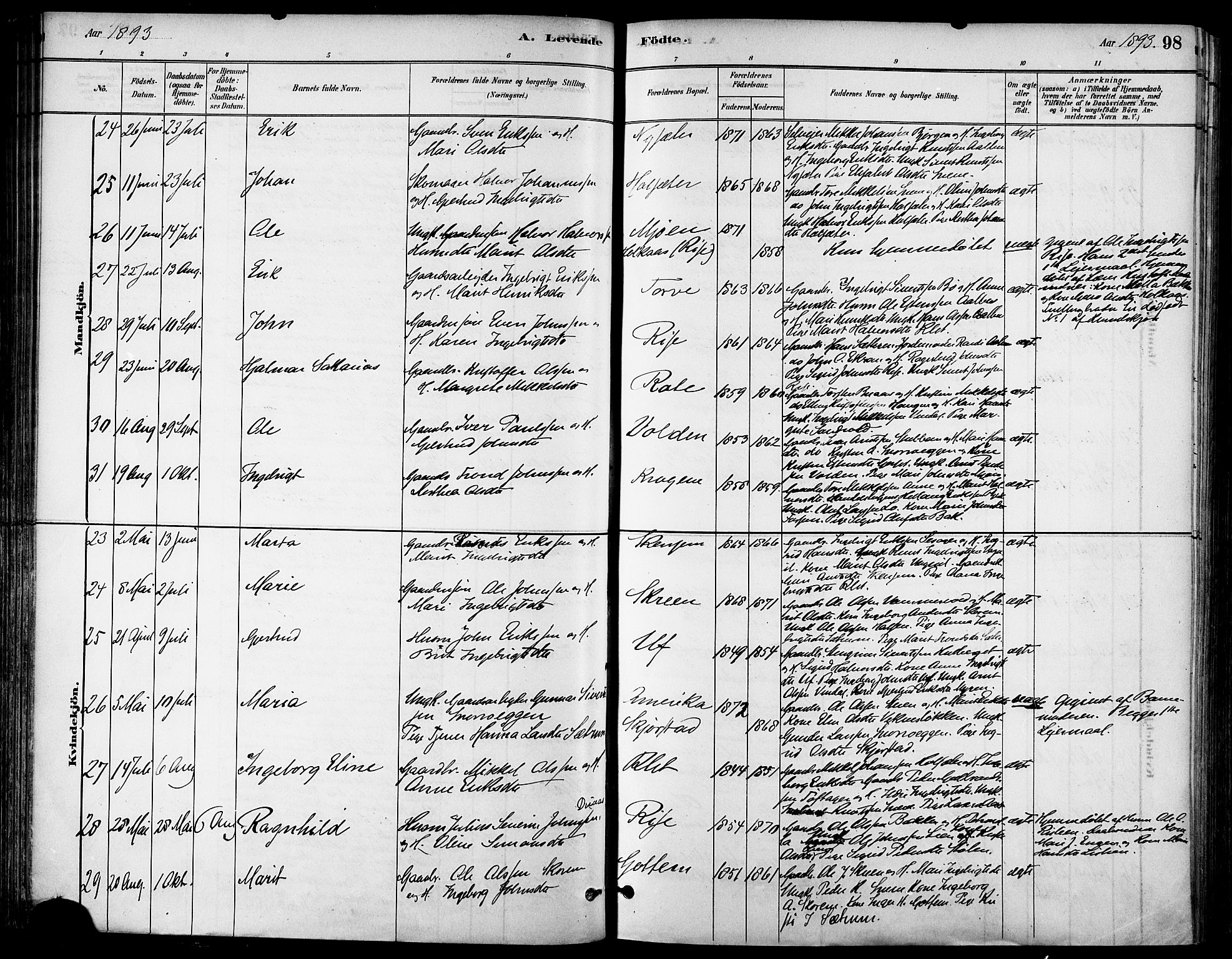 Ministerialprotokoller, klokkerbøker og fødselsregistre - Sør-Trøndelag, SAT/A-1456/678/L0901: Ministerialbok nr. 678A10, 1881-1894, s. 98