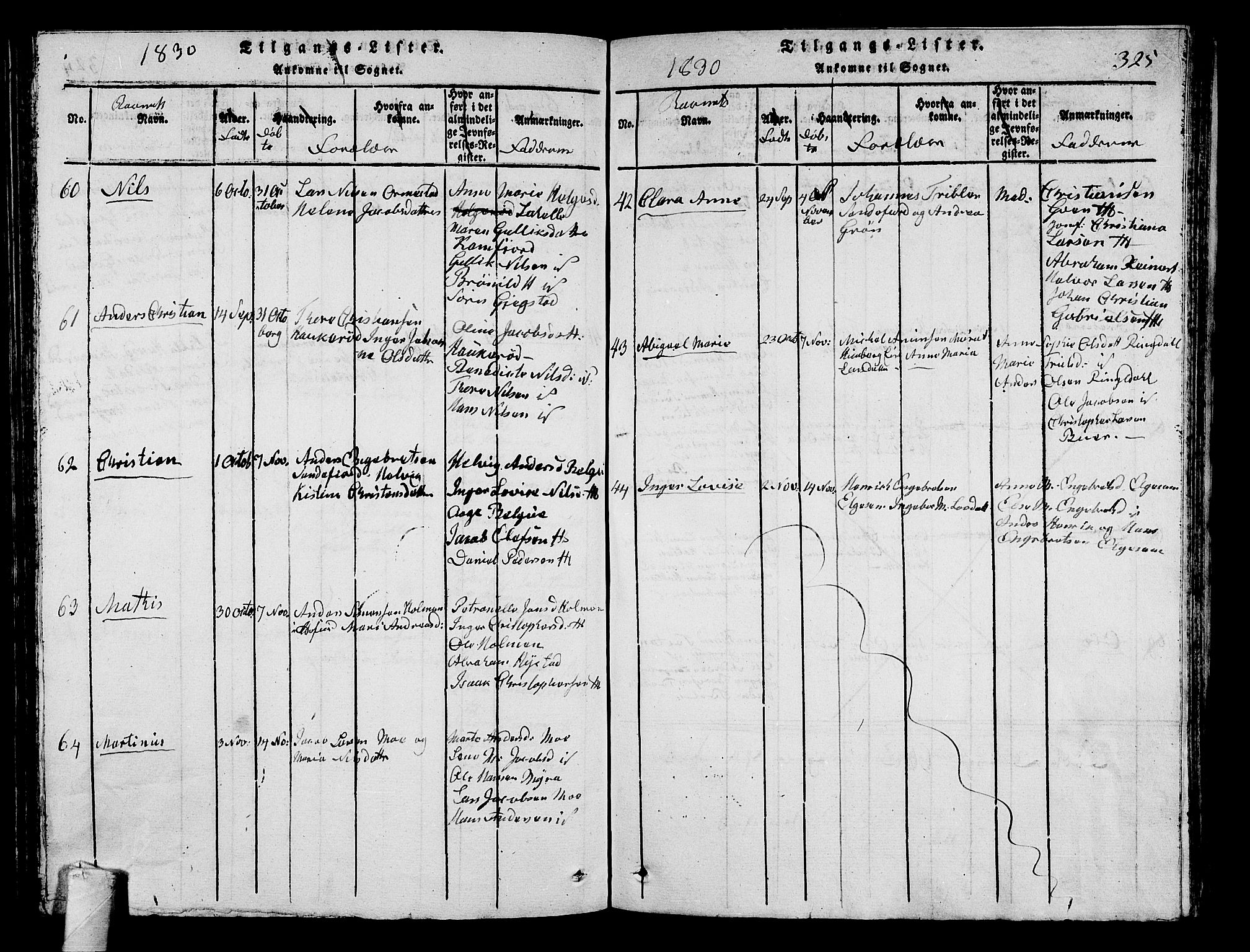 Sandar kirkebøker, AV/SAKO-A-243/G/Ga/L0001: Klokkerbok nr. 1, 1814-1835, s. 325