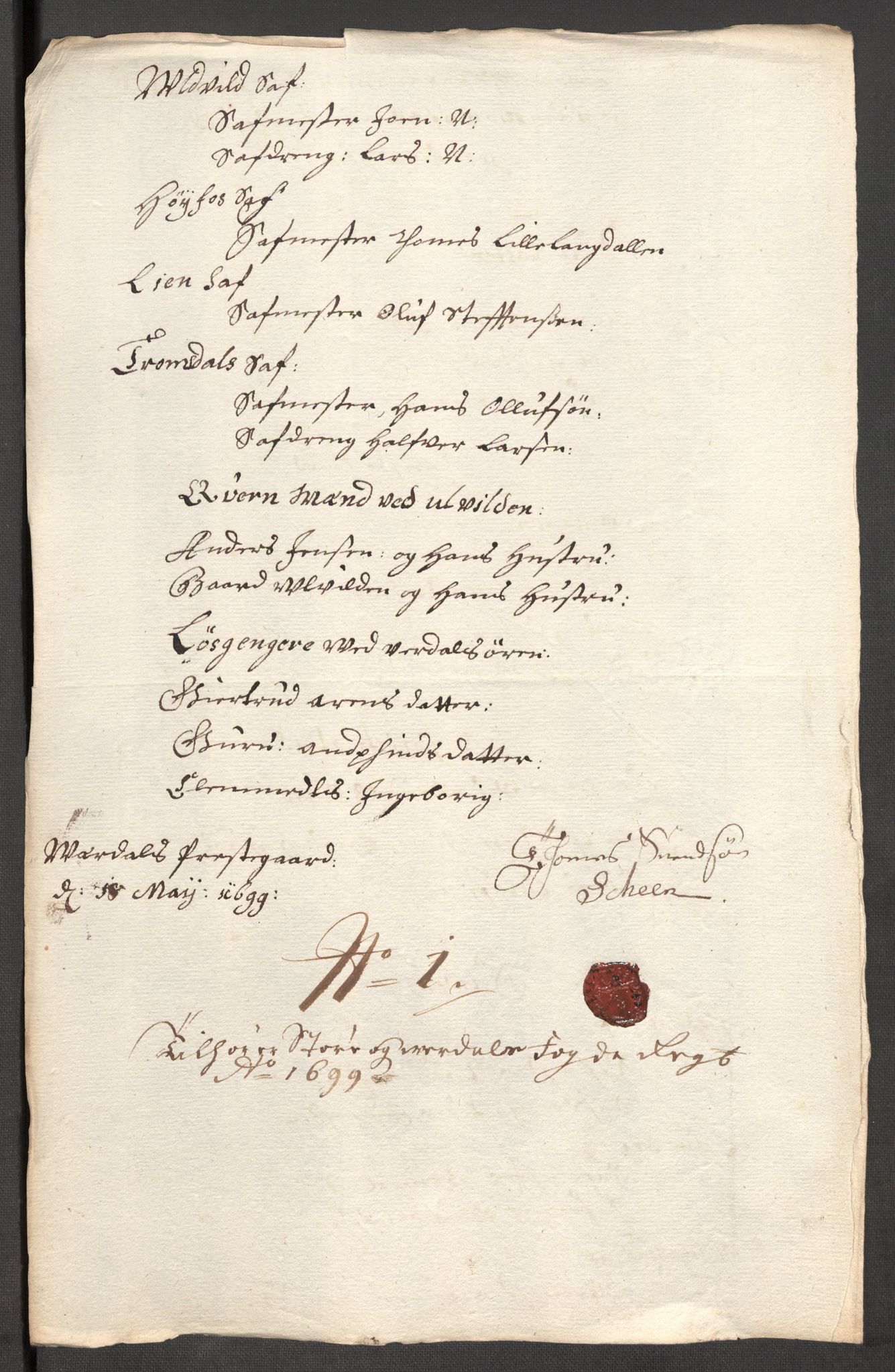 Rentekammeret inntil 1814, Reviderte regnskaper, Fogderegnskap, RA/EA-4092/R62/L4191: Fogderegnskap Stjørdal og Verdal, 1699, s. 212