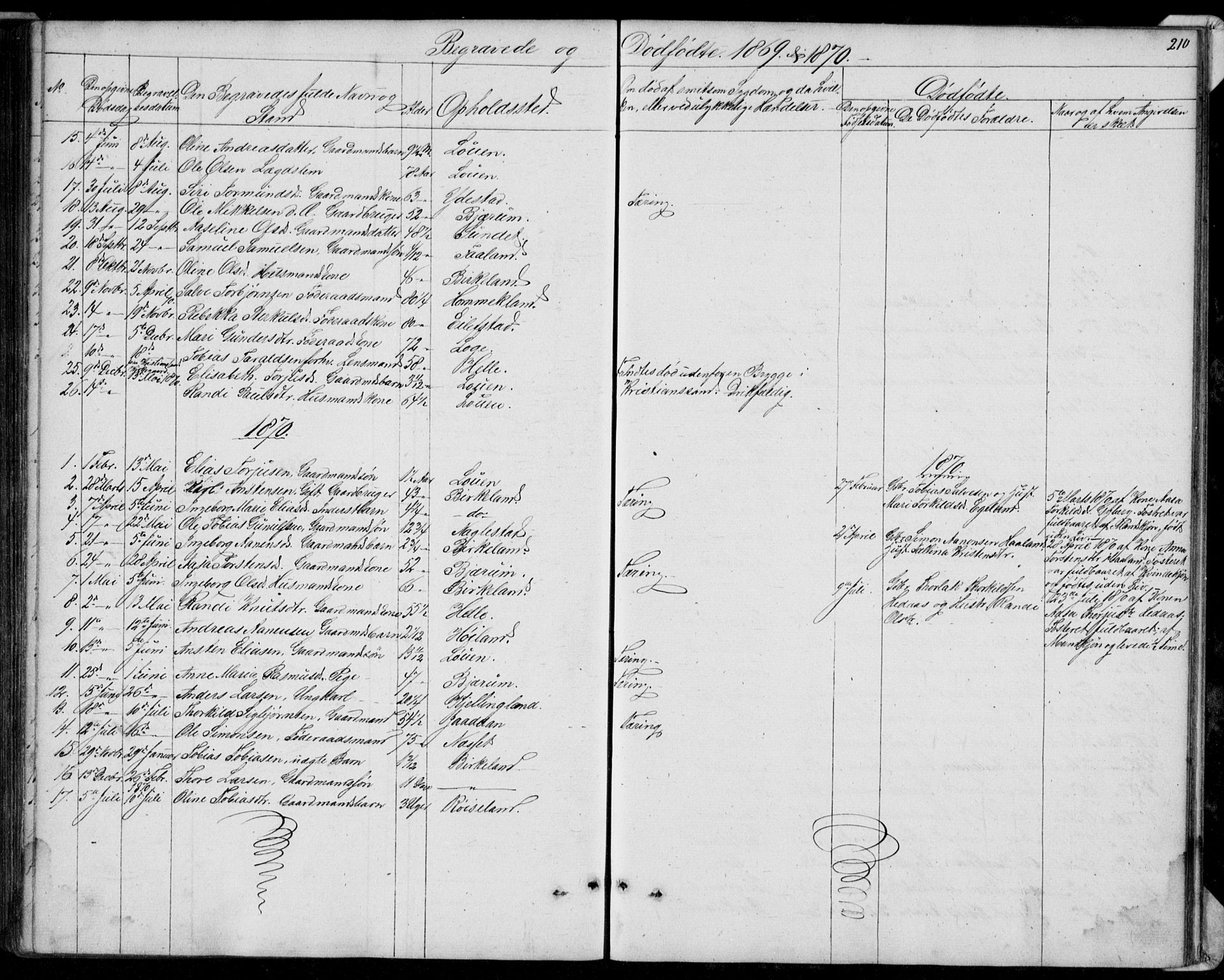Hægebostad sokneprestkontor, AV/SAK-1111-0024/F/Fb/Fba/L0002: Klokkerbok nr. B 2, 1851-1882, s. 210