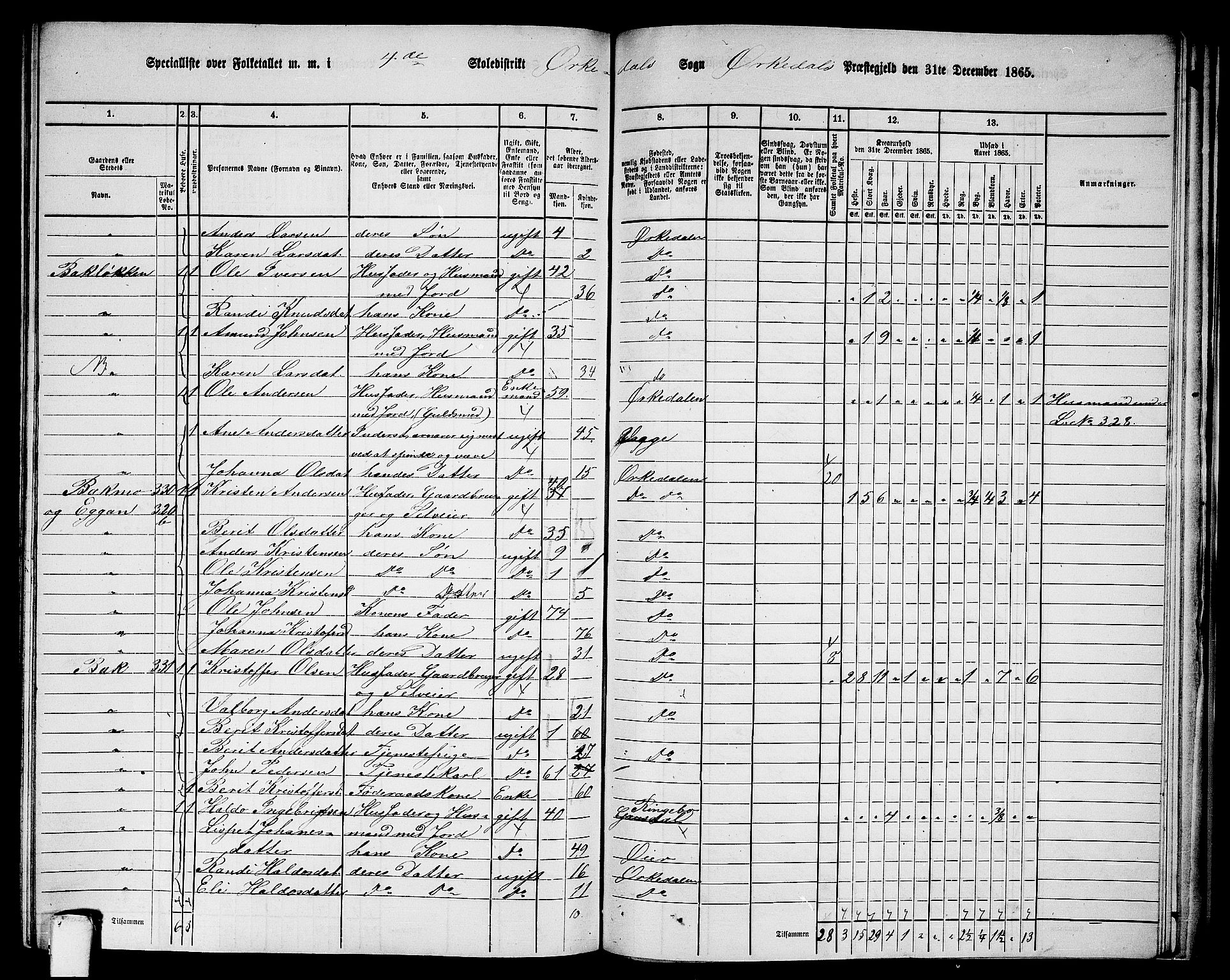 RA, Folketelling 1865 for 1638P Orkdal prestegjeld, 1865, s. 241