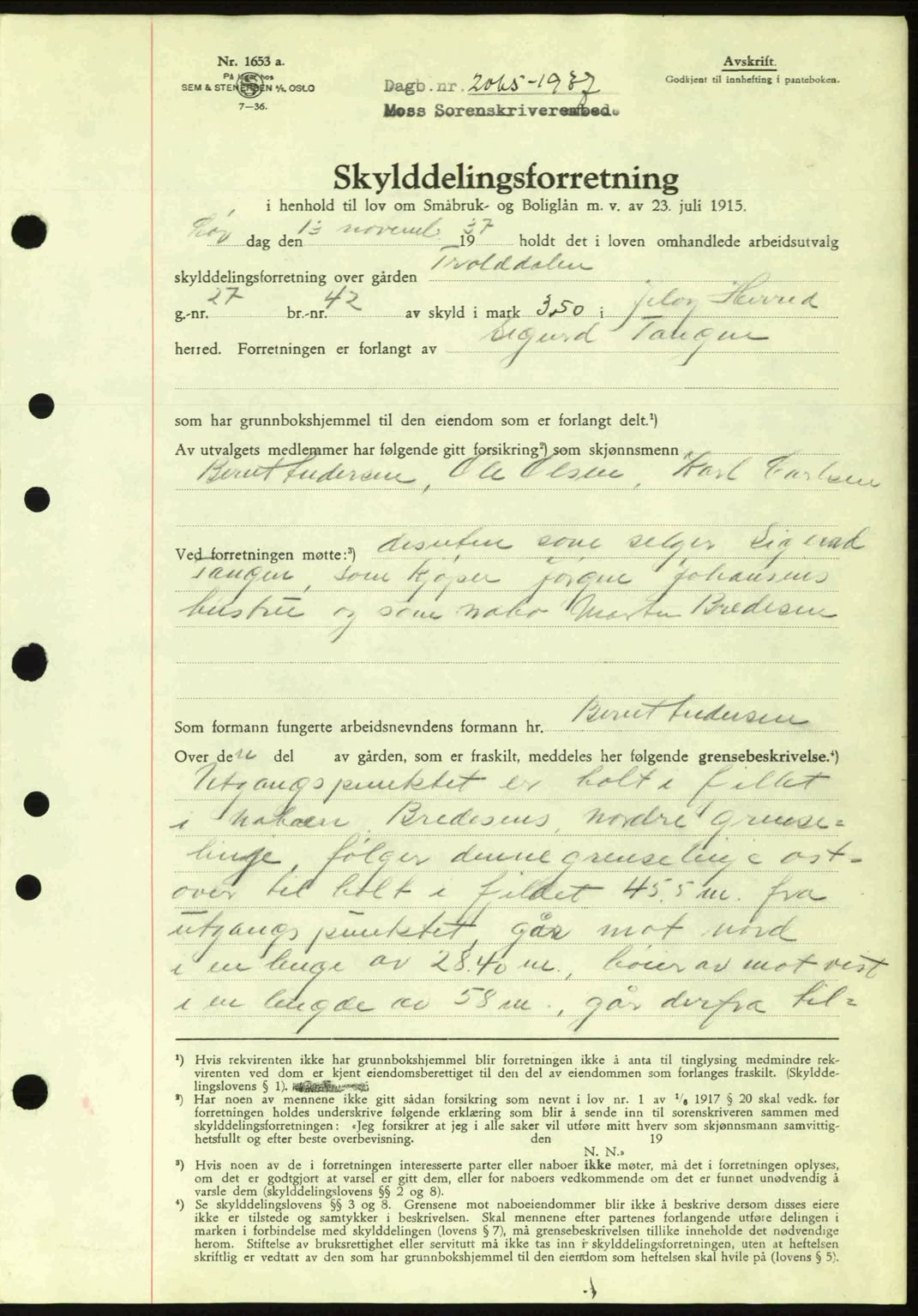 Moss sorenskriveri, SAO/A-10168: Pantebok nr. A3, 1937-1938, Dagboknr: 2065/1937