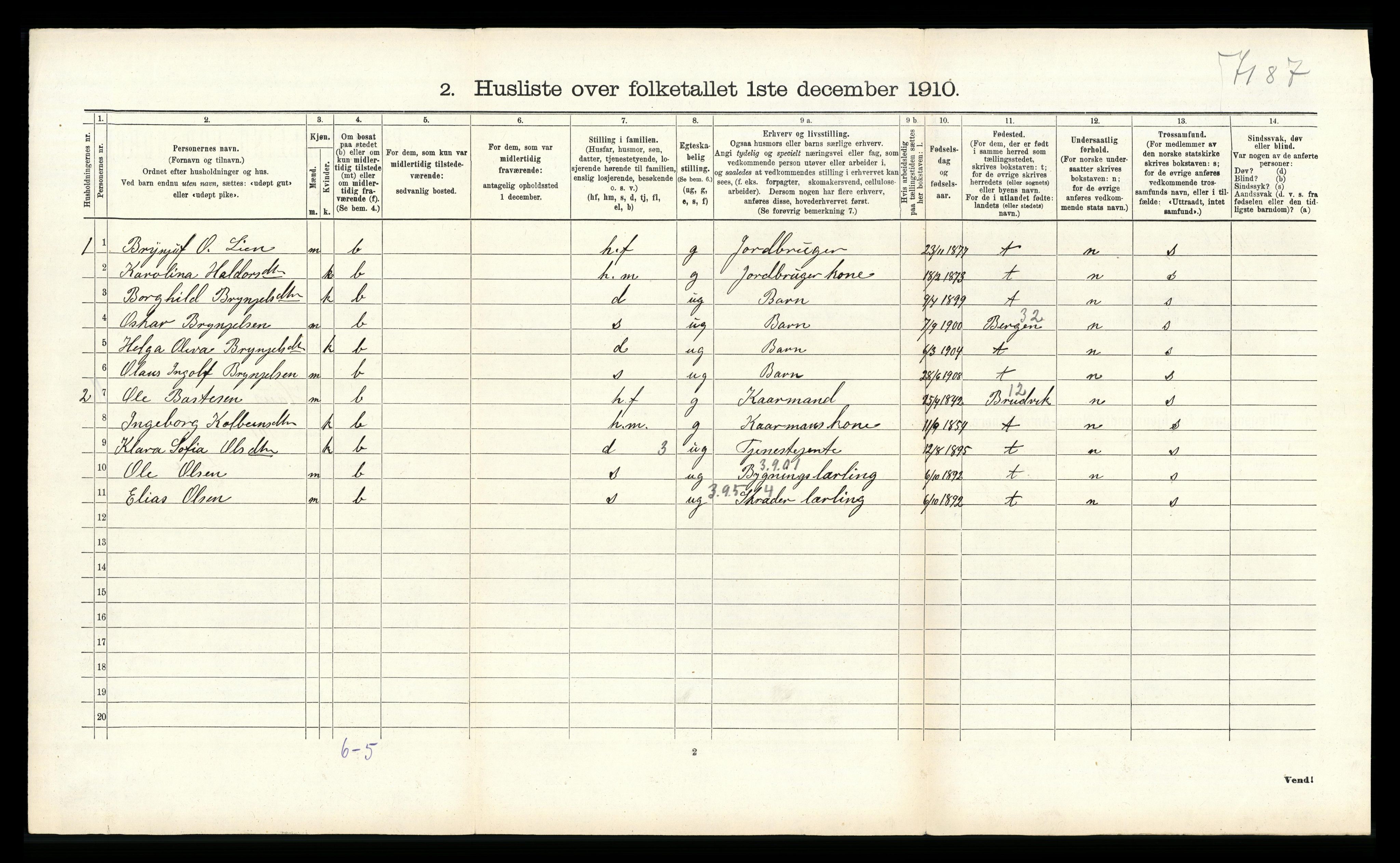 RA, Folketelling 1910 for 1250 Haus herred, 1910, s. 1335