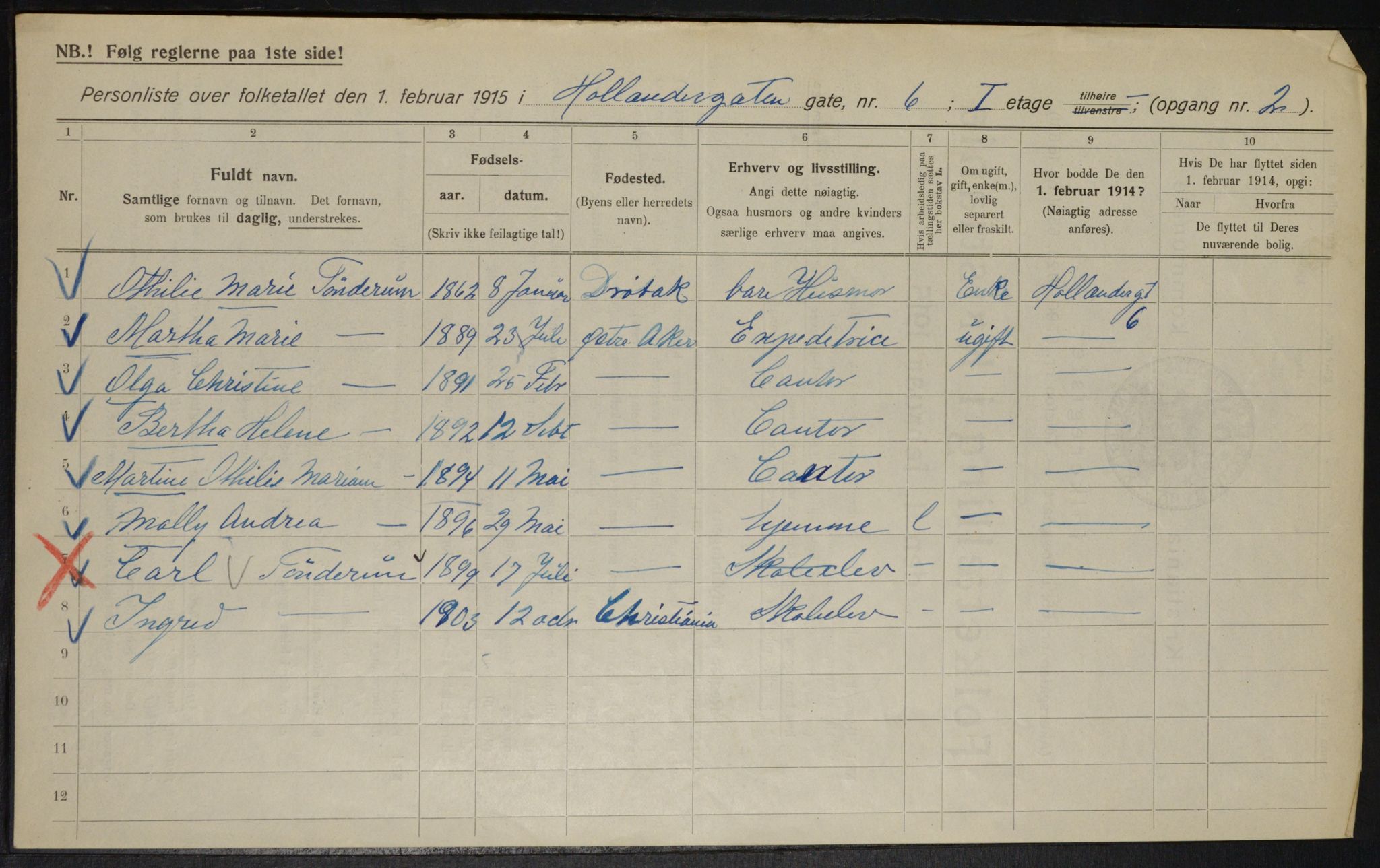 OBA, Kommunal folketelling 1.2.1915 for Kristiania, 1915, s. 40354