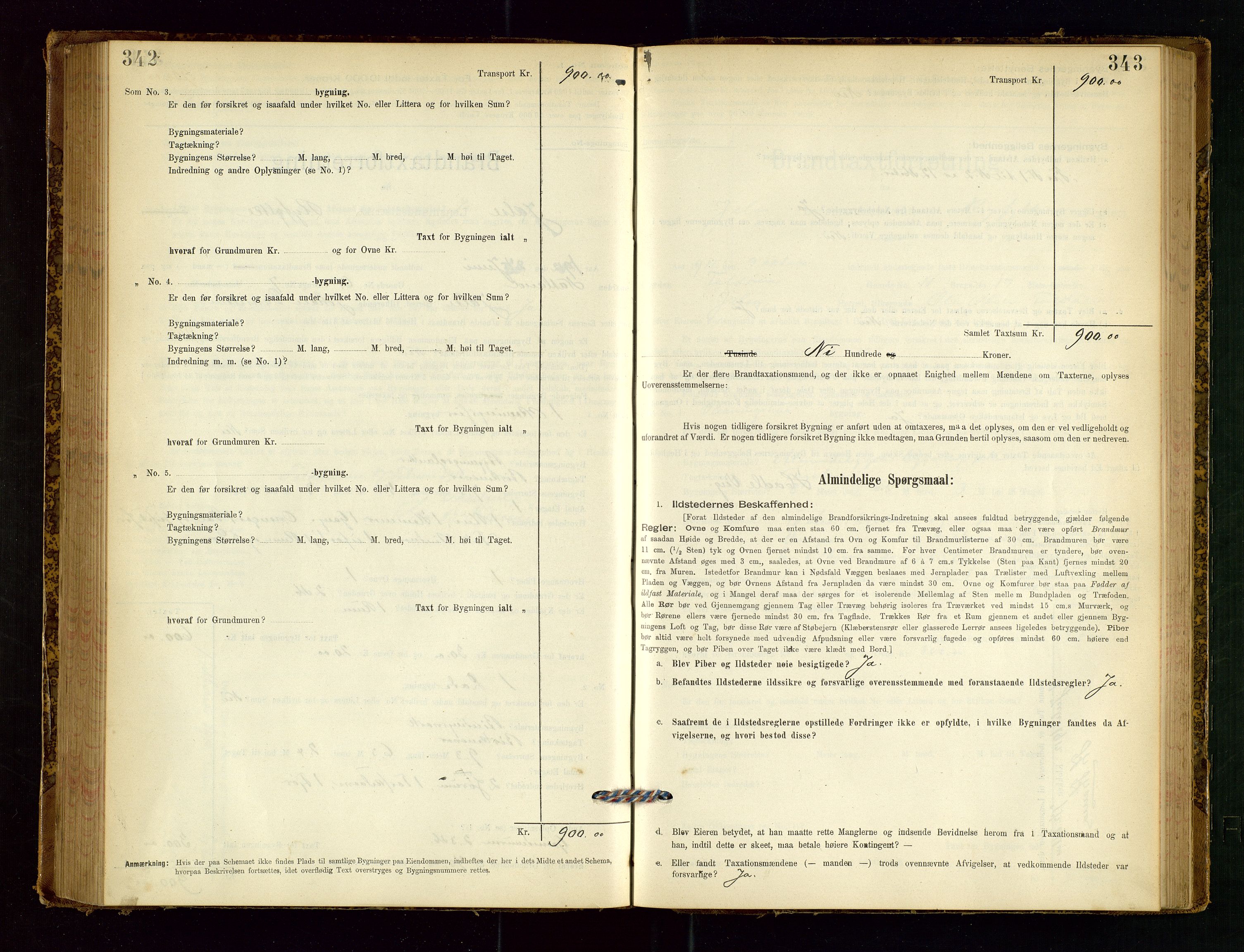 Jelsa lensmannskontor, SAST/A-100360/Gob/L0001: "Brandtaxationsprotocol", 1895-1918, s. 342-343