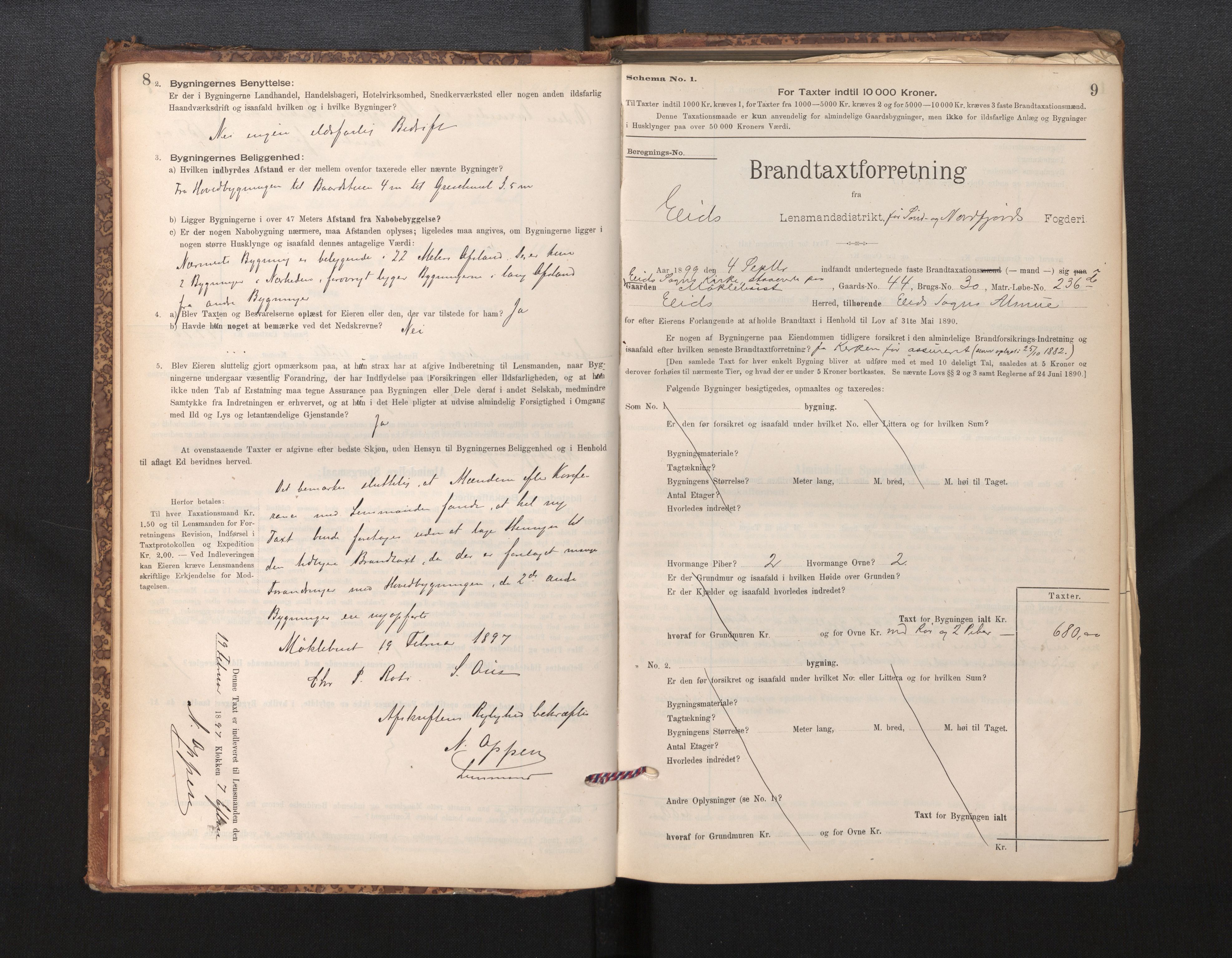 Lensmannen i Eid, SAB/A-27001/0012/L0007: Branntakstprotokoll, skjematakst, 1896-1929, s. 8-9
